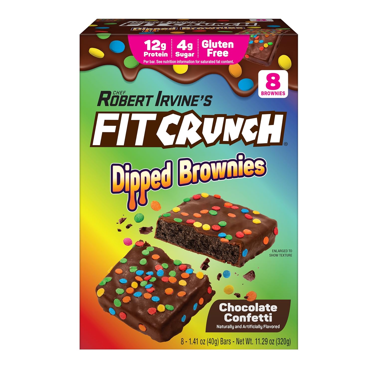 FITCRUNCH Dipped Protein Brownies, 12g of Protein & 4g of Sugar (8 Brownies, Confetti)