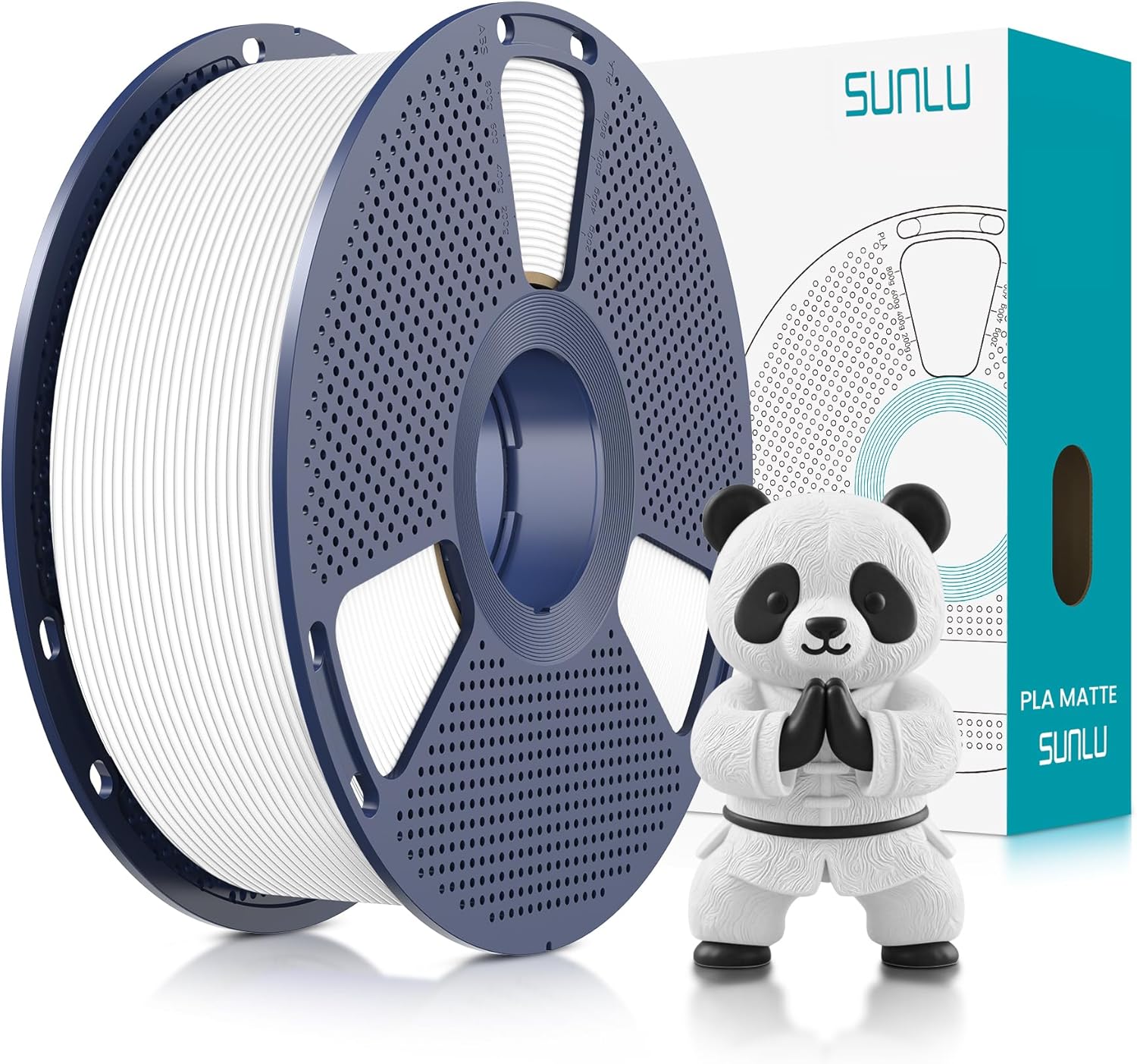 SUNLU PLA Matte 3D Printer Filament 1.75mm, PLA Filament 1kg Spool (2.2lbs), Dimensional Accuracy +/- 0.02mm, Matte White PLA