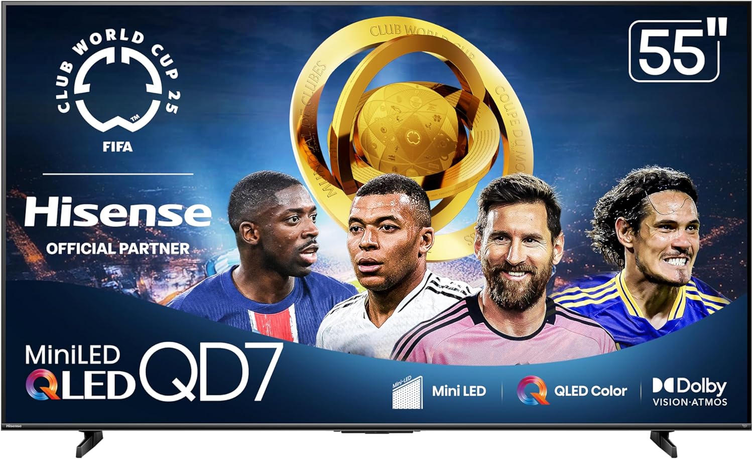 Hisense 55" Class QD7 Series Mini-LED 4K UHD Smart Fire TV (55QD7QF, 2025 Model) - QLED, HDR10+, Dolby Vision, Dolby Atmos, Game Mode Plus, ALLM, Alexa Built in with Voice Remote, Streaming TV, Black