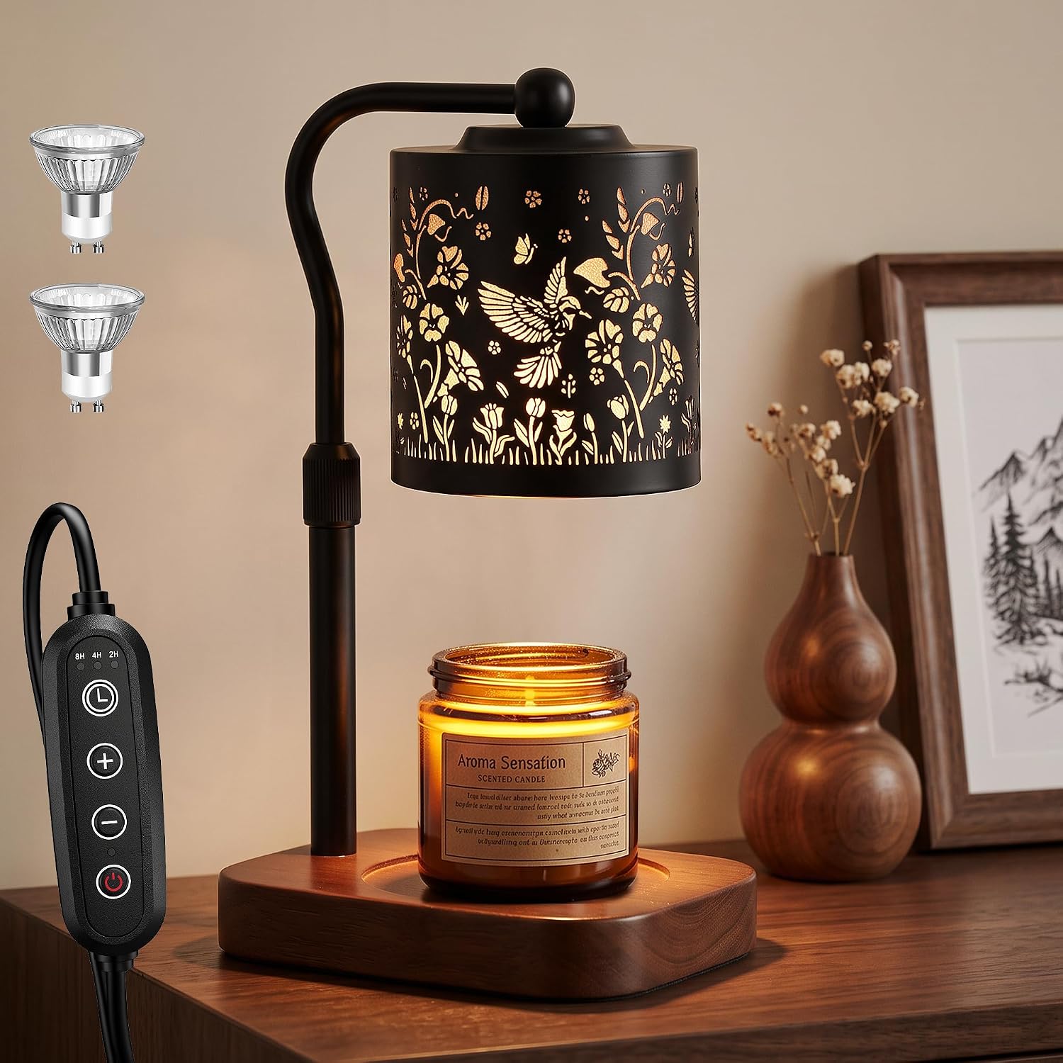 Adjustable Height Candle Warmer Lamp with Timer & 4-Level Dimmer