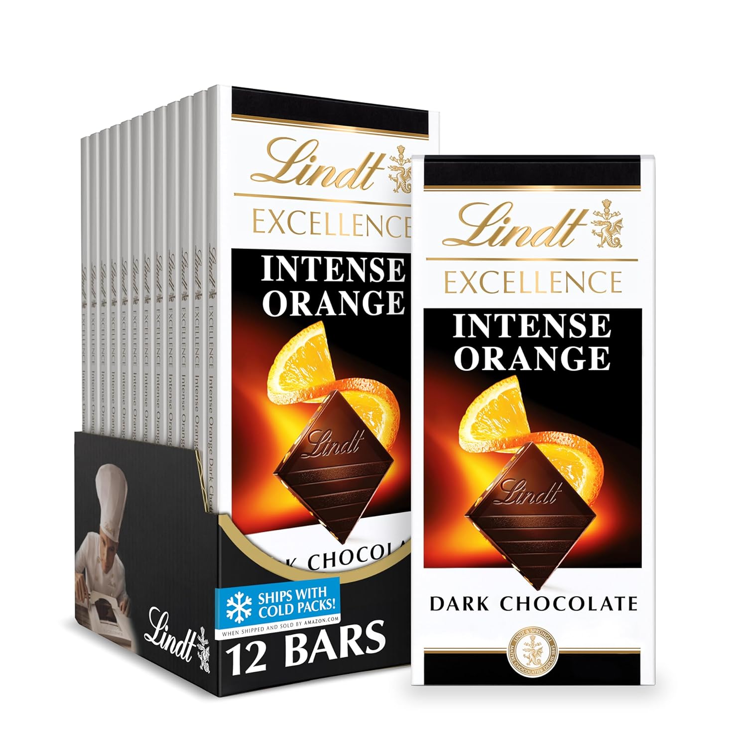 Lindt EXCELLENCE Intense Orange Dark Chocolate Bar, Dark Chocolate Candy with Orange and Almond Slivers, 3.5 oz. (12 Pack)