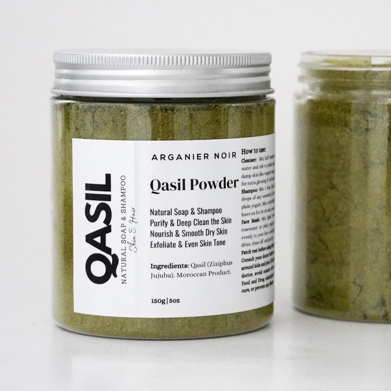 Arganier Noir Qasil Powder Natural Soap, Hair Mask and Shampoo. Leaves skin and hair deeply clean and nourished. 150g