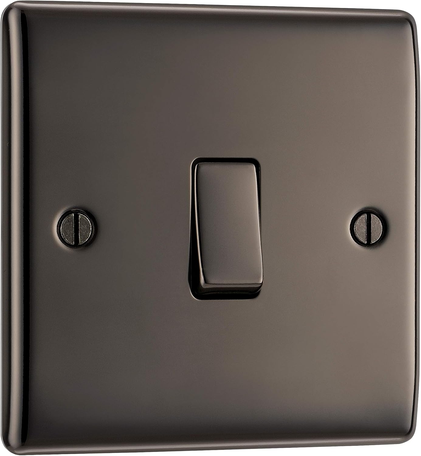 BG Electrical Single Wall Light Switch, 2 Way, Raised and Slim Profile, Round Edges, Nexus Metal, Black Nickel, 20A, 16AX, NBN12