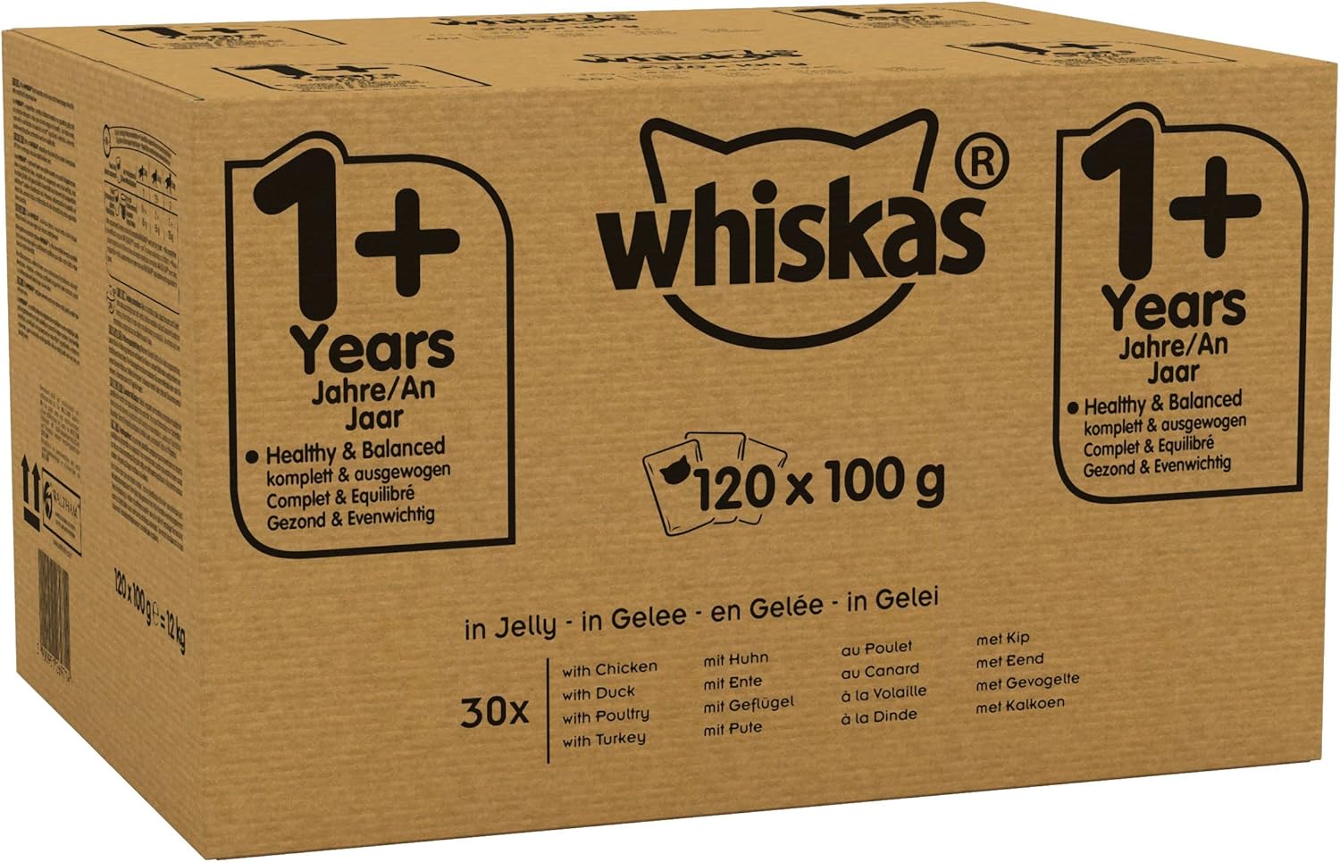 Whiskas Wet Pouches, Delicious and Tasty Poultry Selection in Jelly, Suitable for Adult Cats Aged 1+, MegaPack (120 x 100 g)