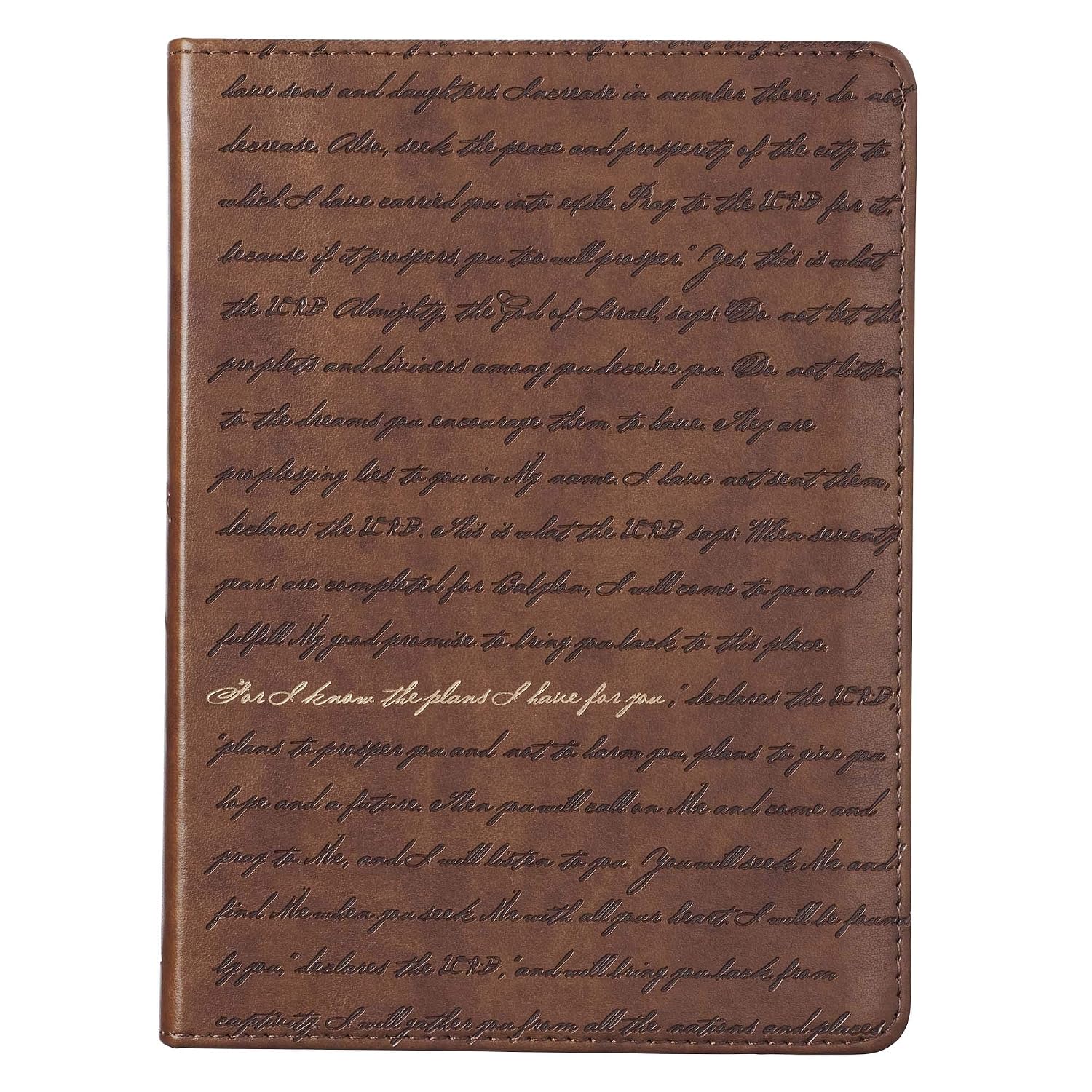 Christian Art Gifts Brown Faux Leather Journal | For I Know the Plans Jeremiah 29:11 Bible Verse | Handy-sized Flexcover Inspirational Notebook w/Ribbon 240 Lined Pages, Gilt Edges, 5.5 x 7 Inches