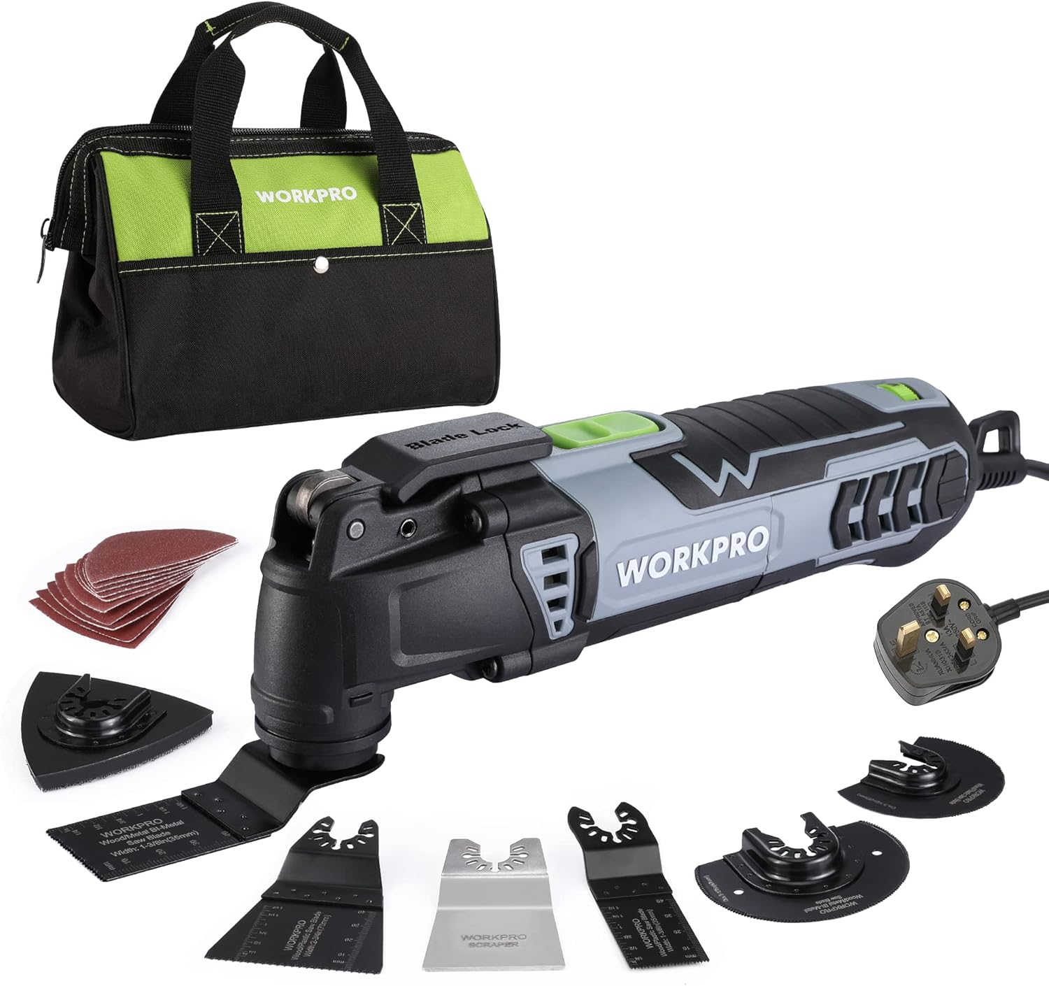 WORKPRO Oscillating Multi Tool 300W, 7 Variable Speeds, 3° Oscillation Angle, Quick Change Blade System, 17pc Accessories Kit Make it a Details Sander, Cutter, Scraper, Grinder