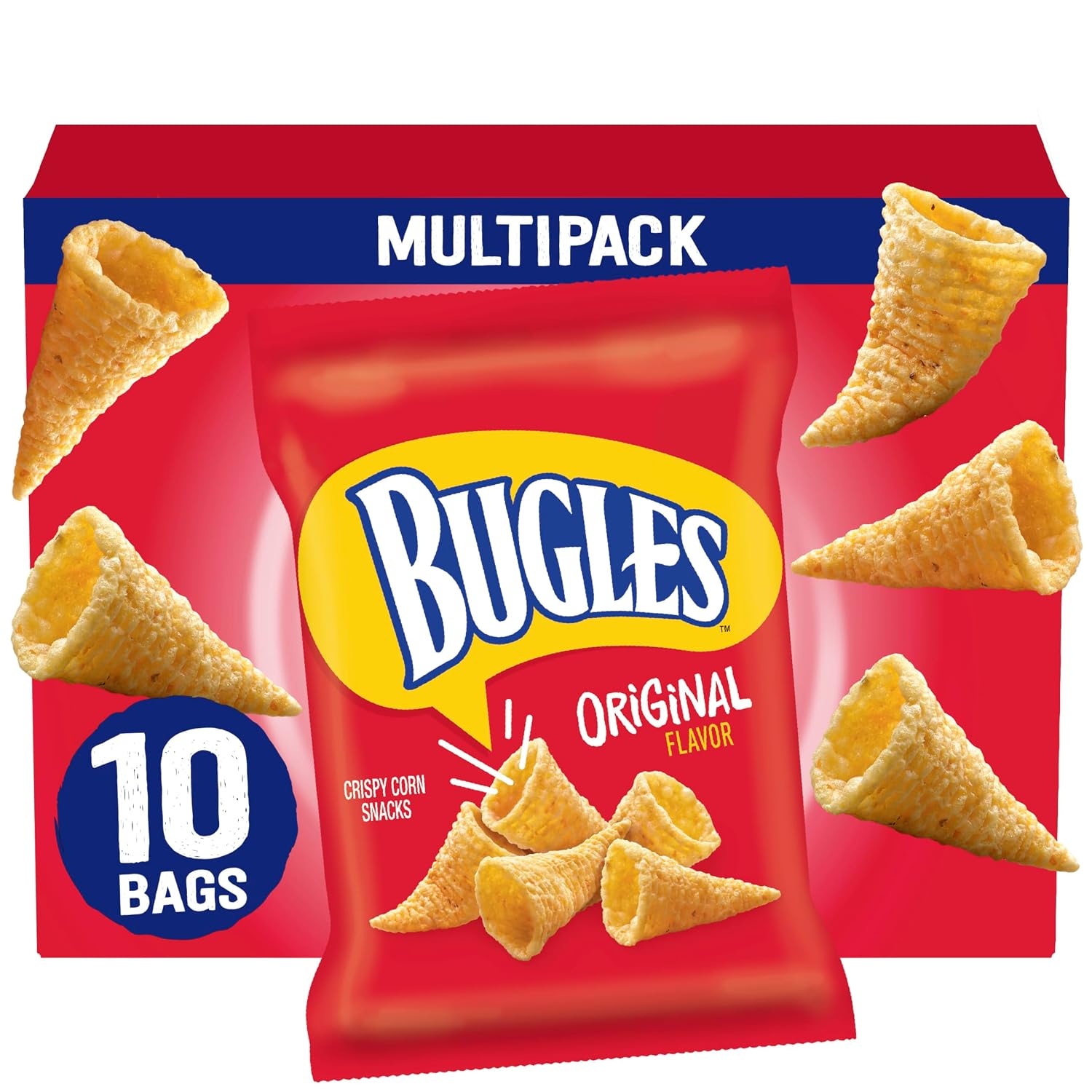 Bugles Crispy Corn Snacks, Original, Multipack of Bags, 10 Ct, 8.75 oz