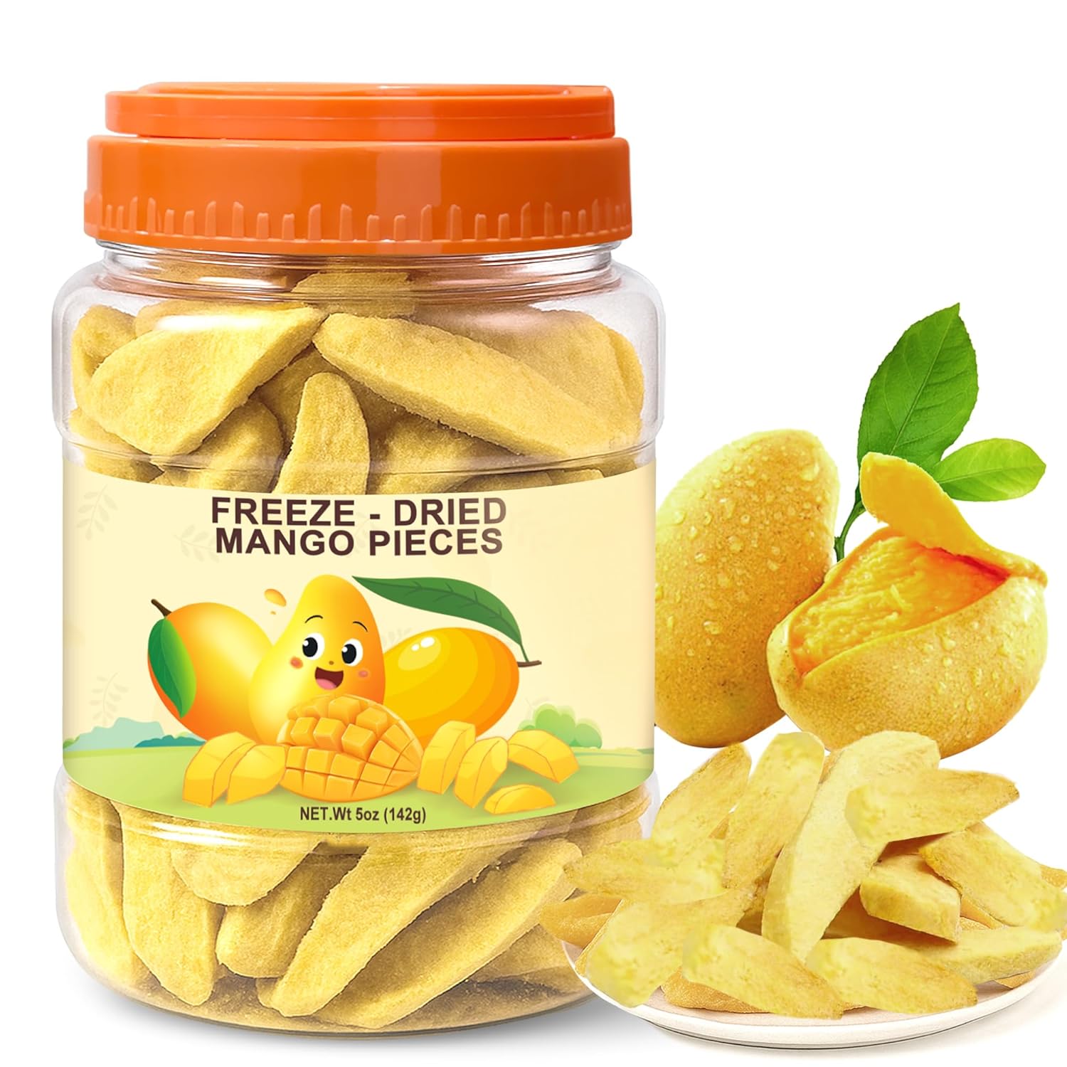 5 Oz Premium Freeze-Dried Mango Sliced, Freeze Dried Fruit Mangoes, Crunchy Natural Snack with Low Calories, Fresh Mango-Chips, Fruit Snacks for Kids, Travel, Smoothie, Yogurt, Baked Goods, Holiday Gifts