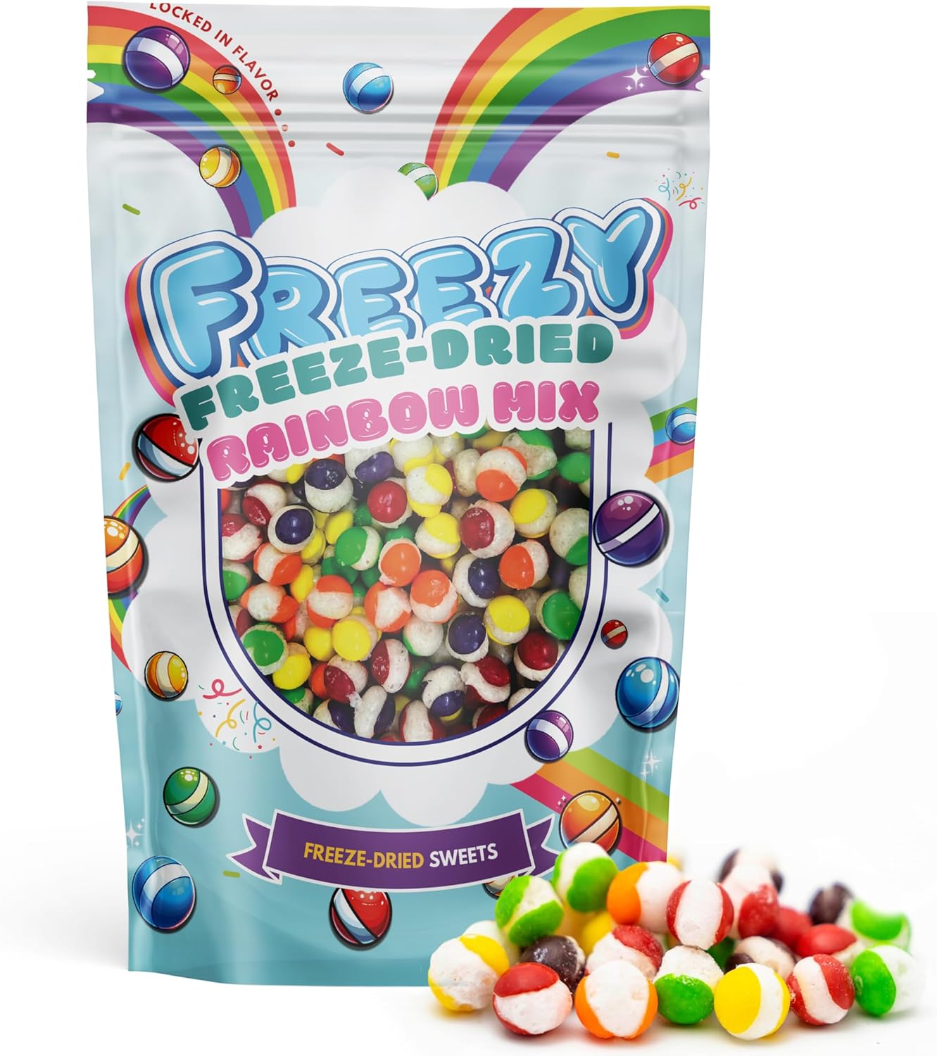 Freezy Freeze Dried Sweets - Rainbow Mix 120 gms, Colourful Blend of Rainbow Bites, Sour American Crunchy Flavourful Sweet Candy Bag, Party Bag Stuff for Christmas Treats & TikTok UK Gift