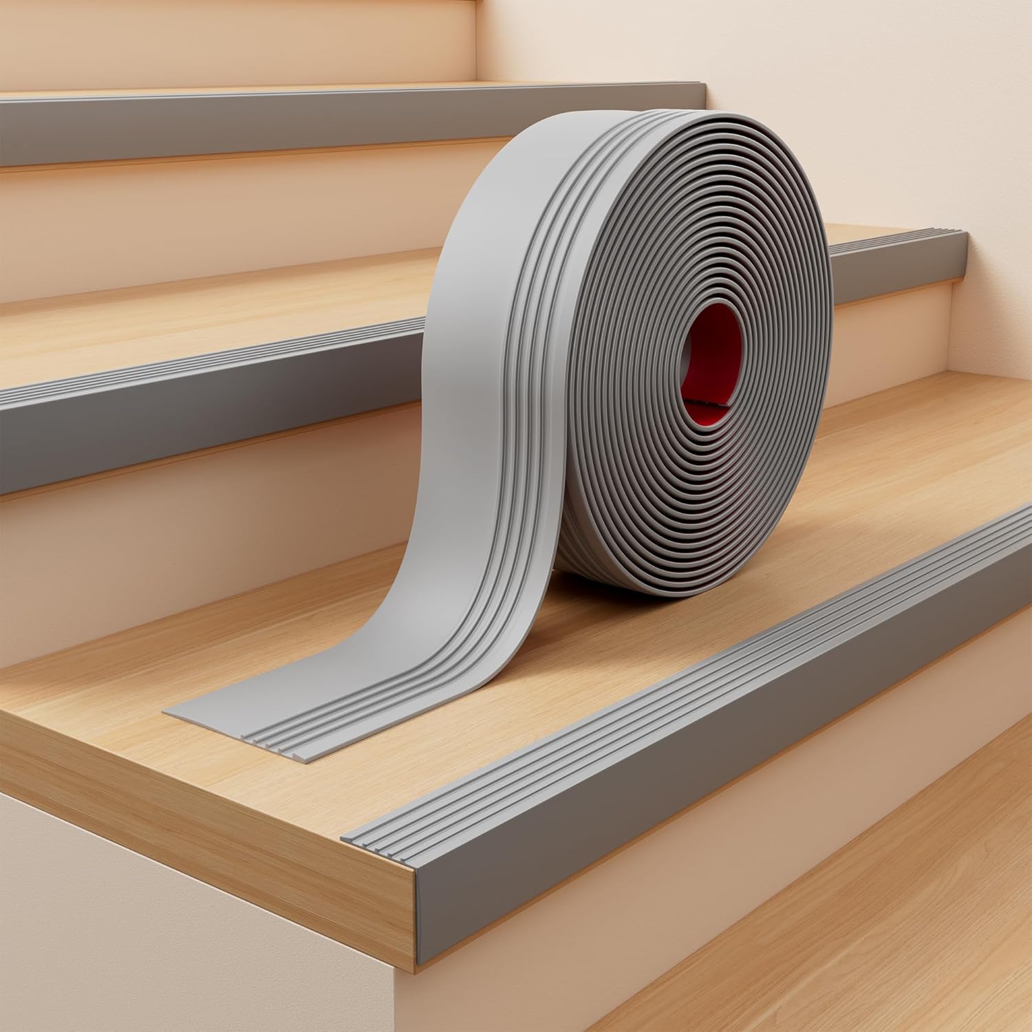 INMOZATA Stair Edge Trim, 20FT Vinyl Anti-Slip Stair Nosing, Waterproof & Self-Adhesive Stair Edge Protector for Indoor & Outdoor Safety, Gray