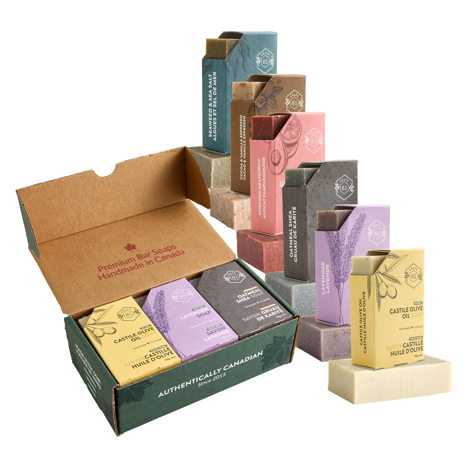 Crate 61 Organics, Handmade in Canada, Plant Based Cold Process Natural Bar Soap, With Premium Essential Oils, Pack of 6 (Dry Skin)