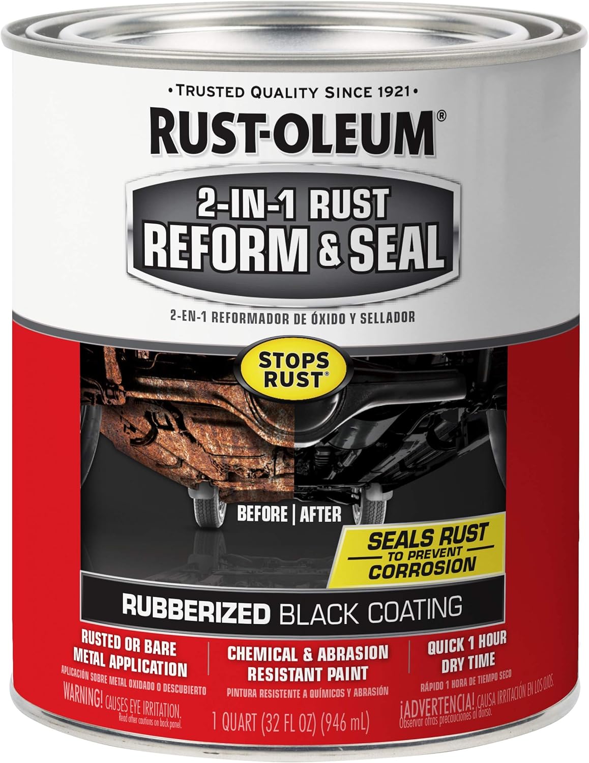 Rust-Oleum 344763 Automotive 2-in-1 Rust Reform & Seal, Quart, Black, 32 Fl Oz (Pack of 1)