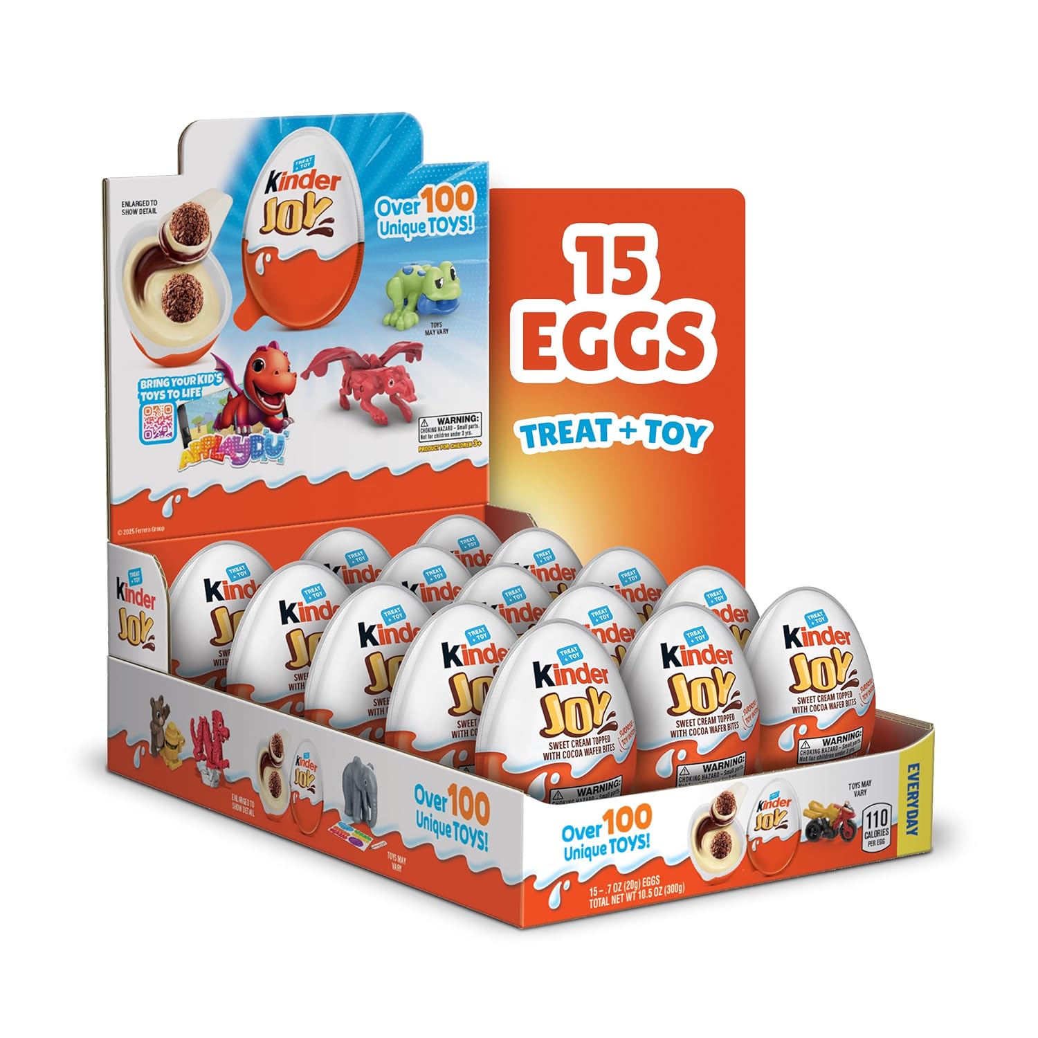 Kinder Joy Eggs, Bulk 15 Count, Holiday Treat Plus Toy, Sweet Creams and Chocolatey Wafer Bites, Stocking Stuffer for Kids, Individually Wrapped, 10.5 oz