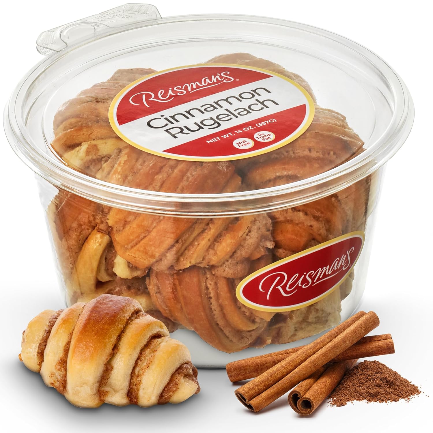 Cinnamon Rugelach | Dairy-Free, Nut-Free, OU Kosher-Certified Mini Croissants | Breakfast Pastry | Coffee and Tea Snack | Bakery Fresh Pastries - 14 oz. | Reisman's Bakery