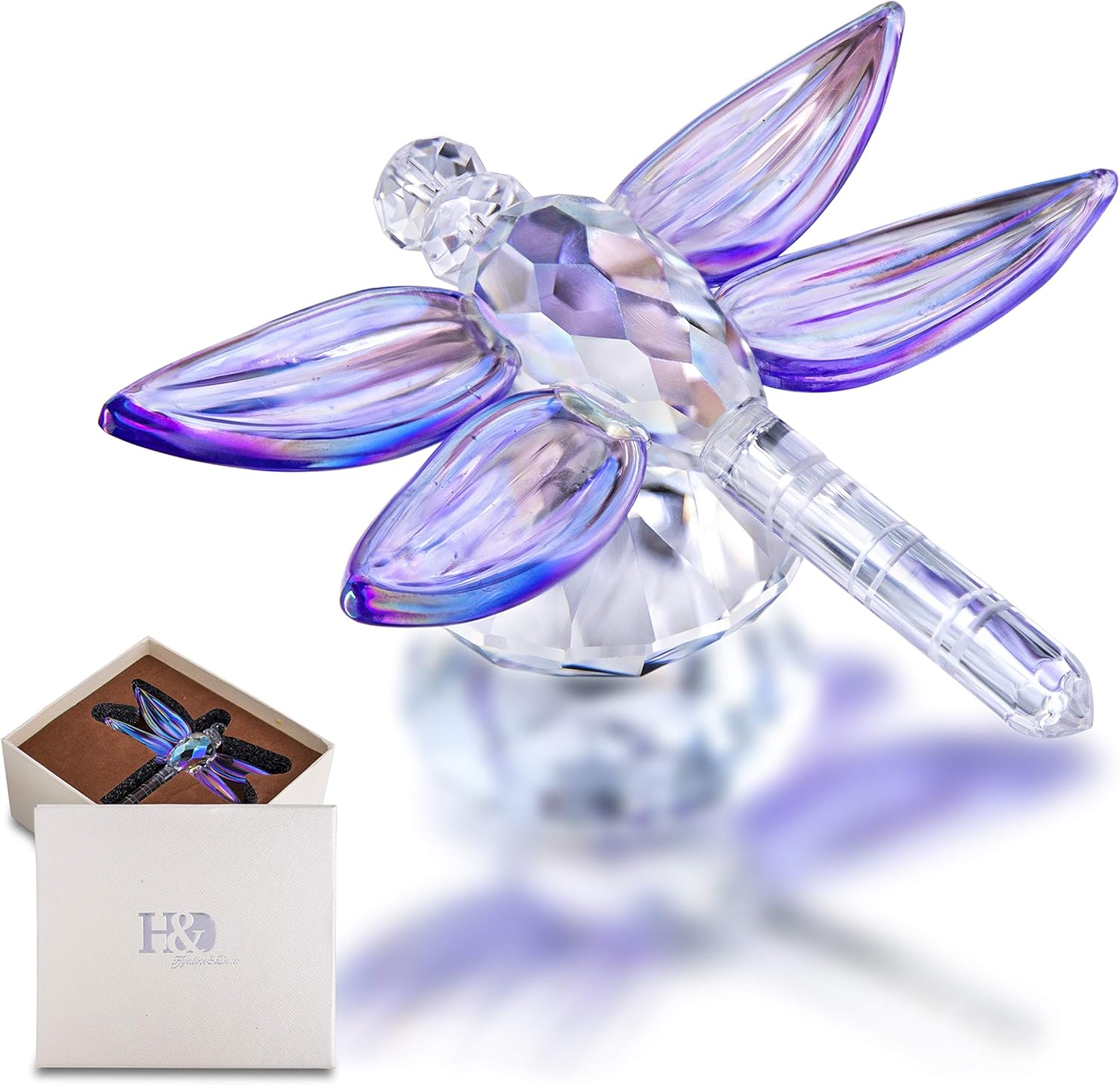 H&D HYALINE & DORA Standing Crystal Dragonfly with Diamond Ornament,Glass Animal Figurines Collectibles,Crystal Souvenir