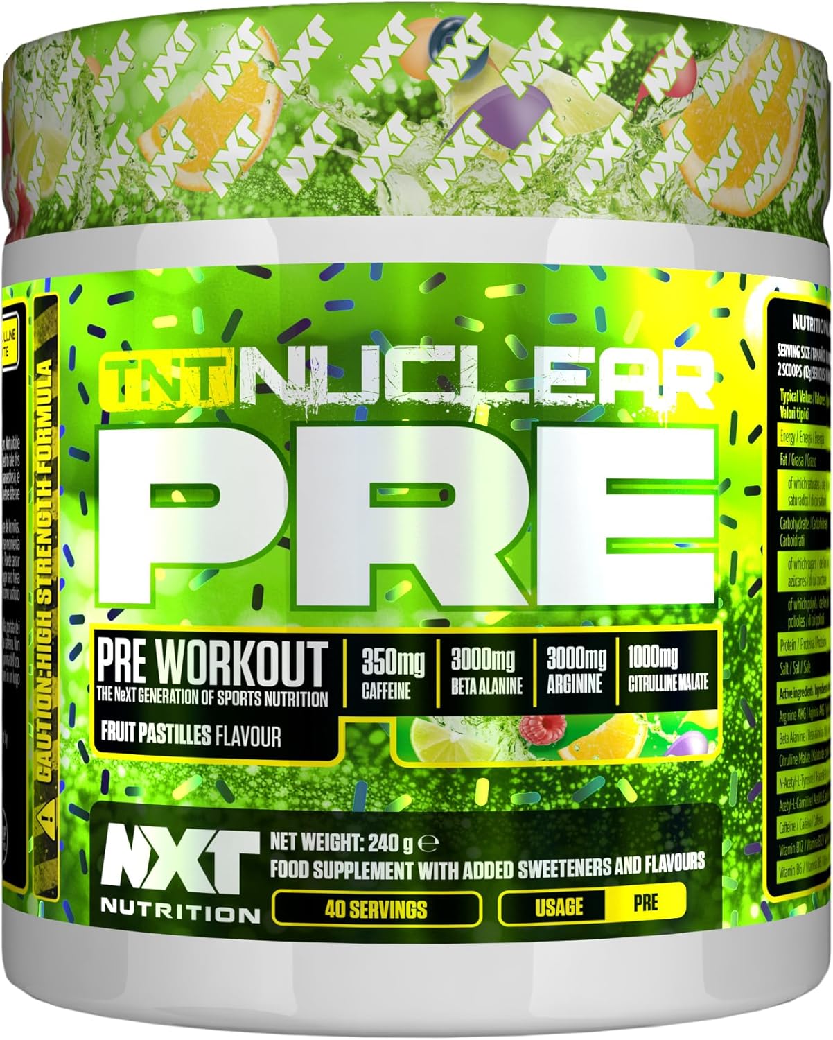 NXT Nutrition TNT Nuclear Pre Workout – Pre Work Out Energy Drink| L-Citrulline, Beta Alanine, Caffeine for Pump, Endurance & Focus - 40 Servings Mixed Candy, Vegan | Glitter | Fruit Pastilles