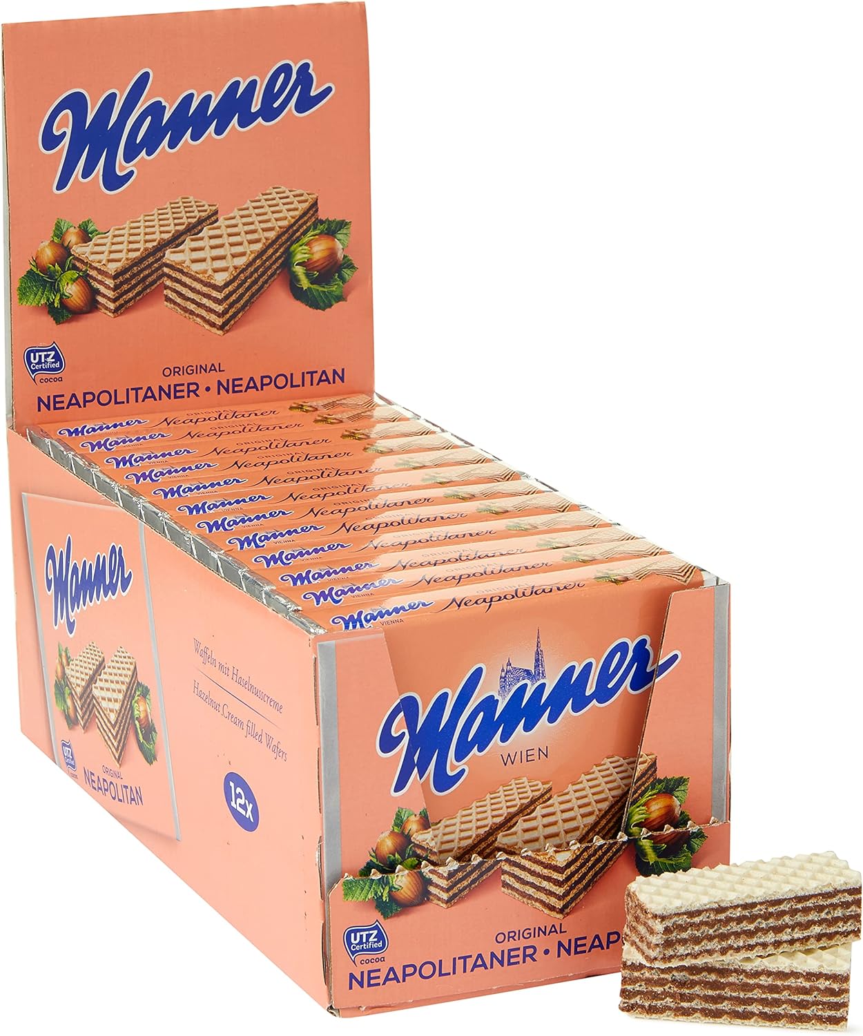 manner Original Neapolitaner Wafers 75 g, Nuts (Pack of 12) 900 gram