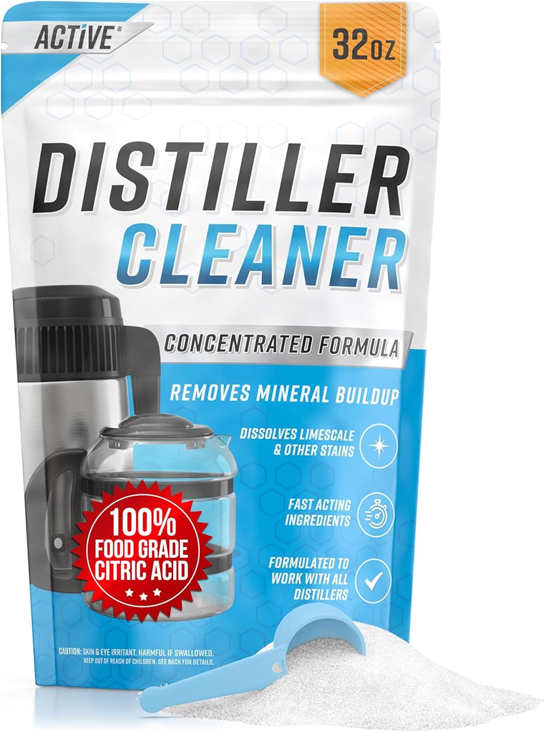 ACTIVE Distiller Descaler Citric Acid Cleaner - 2 Lb Bulk for Cleaning Water Distillers, Pure Citrus Acid Crystals Universal Residue Descaling Portable Distiller, Kettle, Boiler, Dispenser
