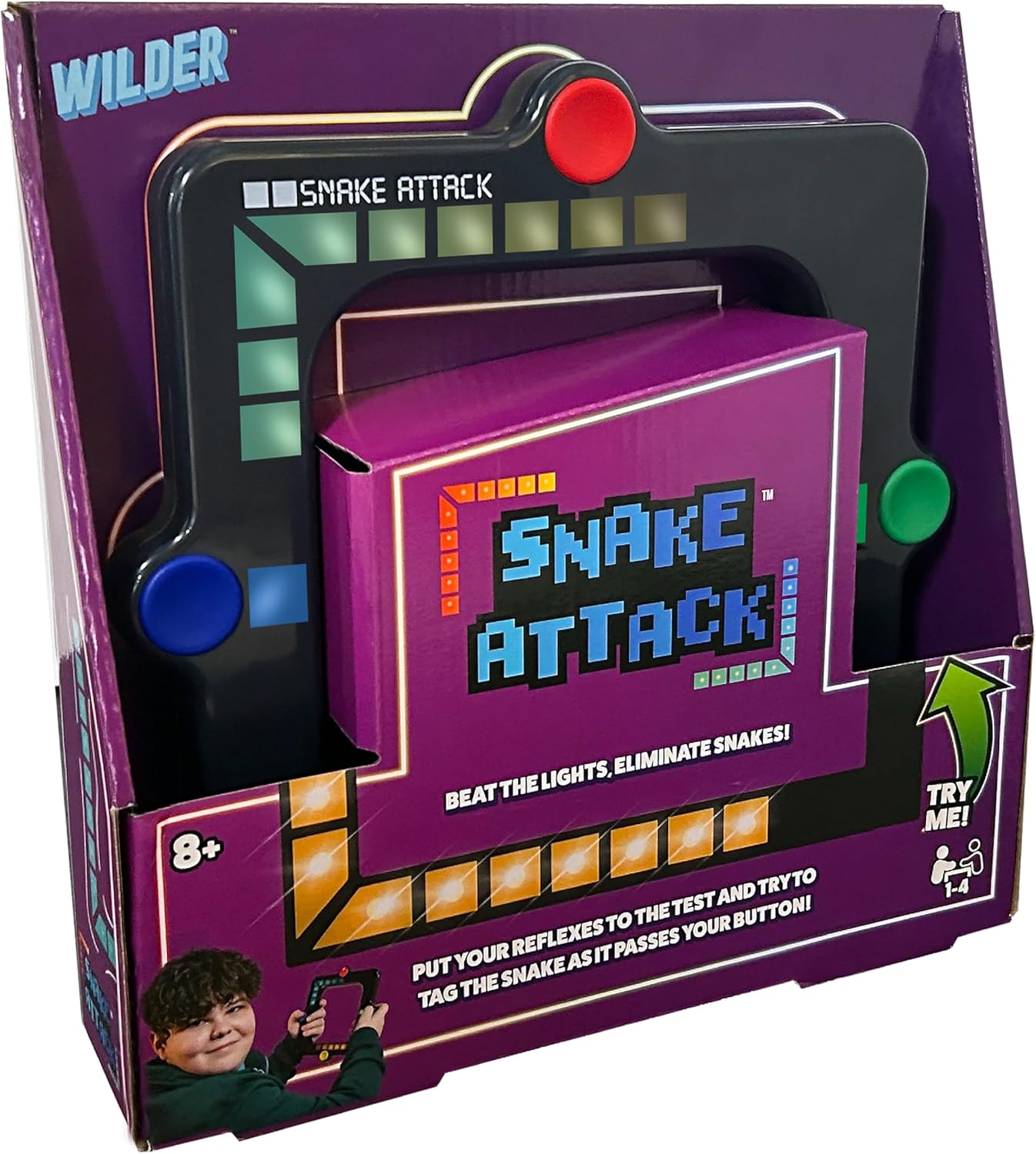 Snake Attack - Handheld Electronic Light up Game. 3 Game Play Modes. On the go fun! Addictive fidget toy!, Black