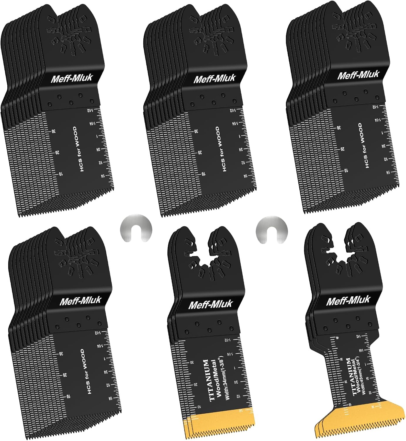 Meff-Mluk 50PCS Oscillating Tool Blades, Professional Universal Titanium Multitool Blades for Wood Plastics Metal Cutting, Quick Release Multi Tool Blade Kits Fit DeWalt Makita Dremel and More