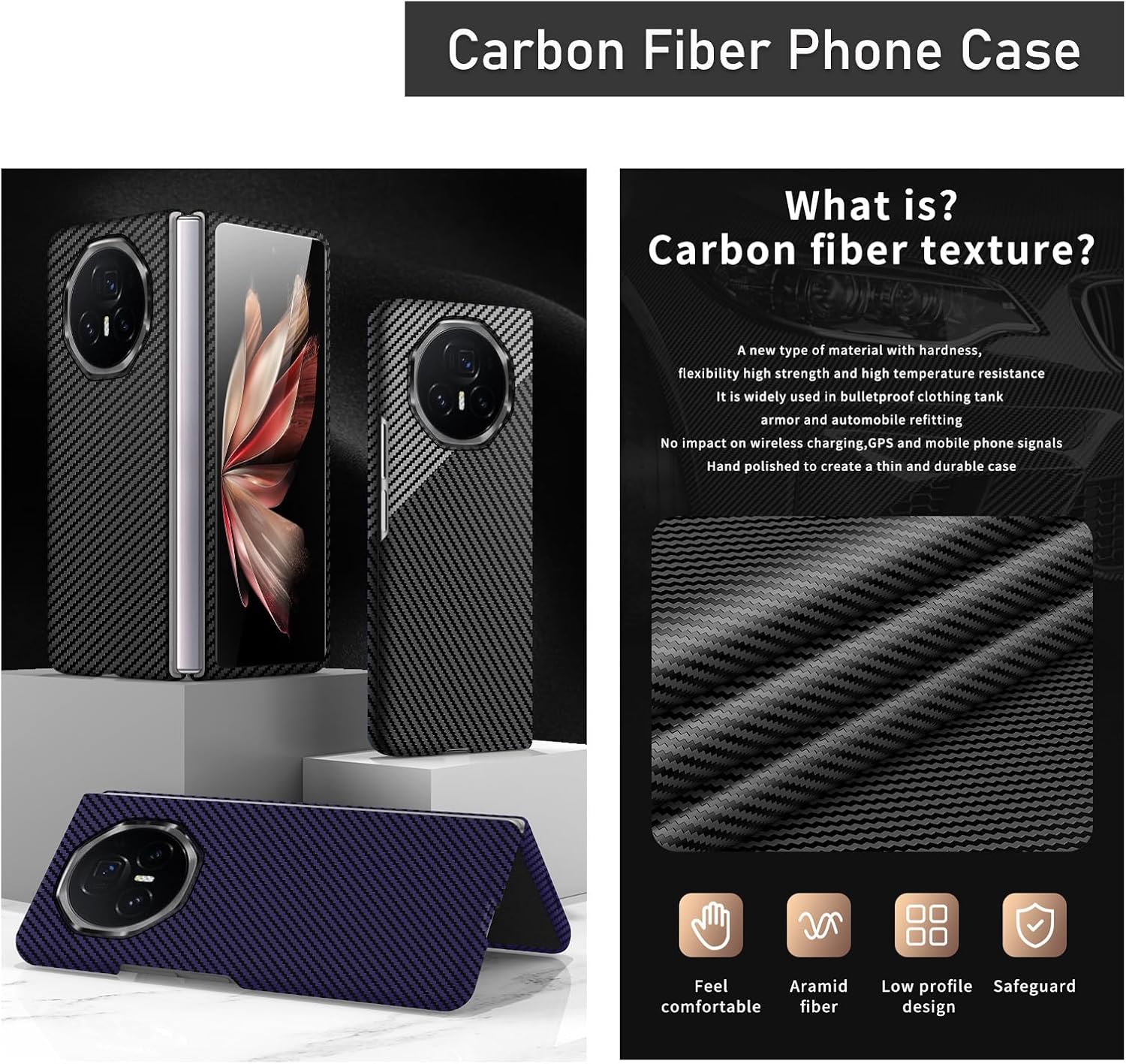 ZORSOME Shockproof Case for Honor Magic V3 W Carbon Fiber, Ultra Slim Protective Cover Skin for Magic V3[Snap-on Case],Black