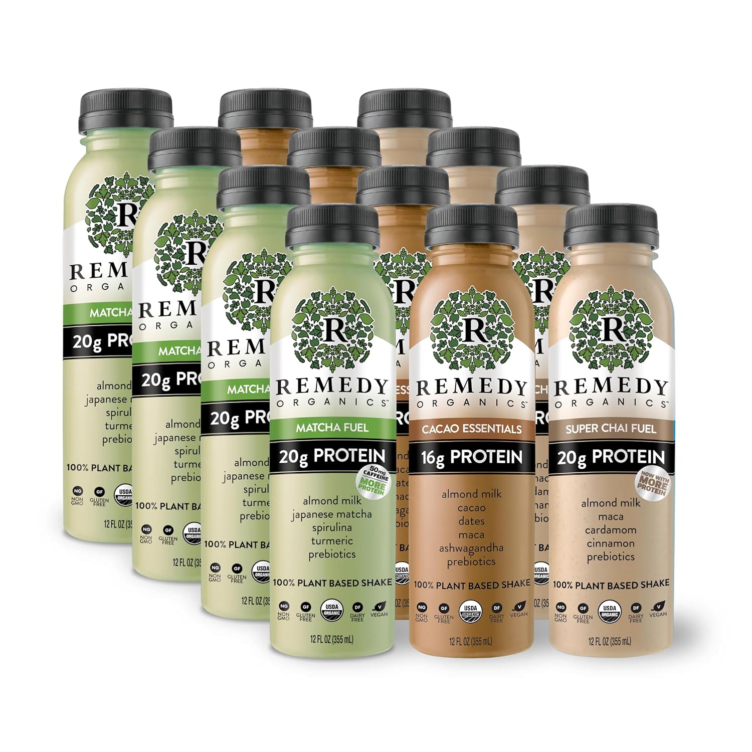 Remedy Organics Protein Variety 12-Pack | Plant Based Protein Shakes, Ready to Drink | USDA Organic, Gluten Free, Dairy Free, Soy Free