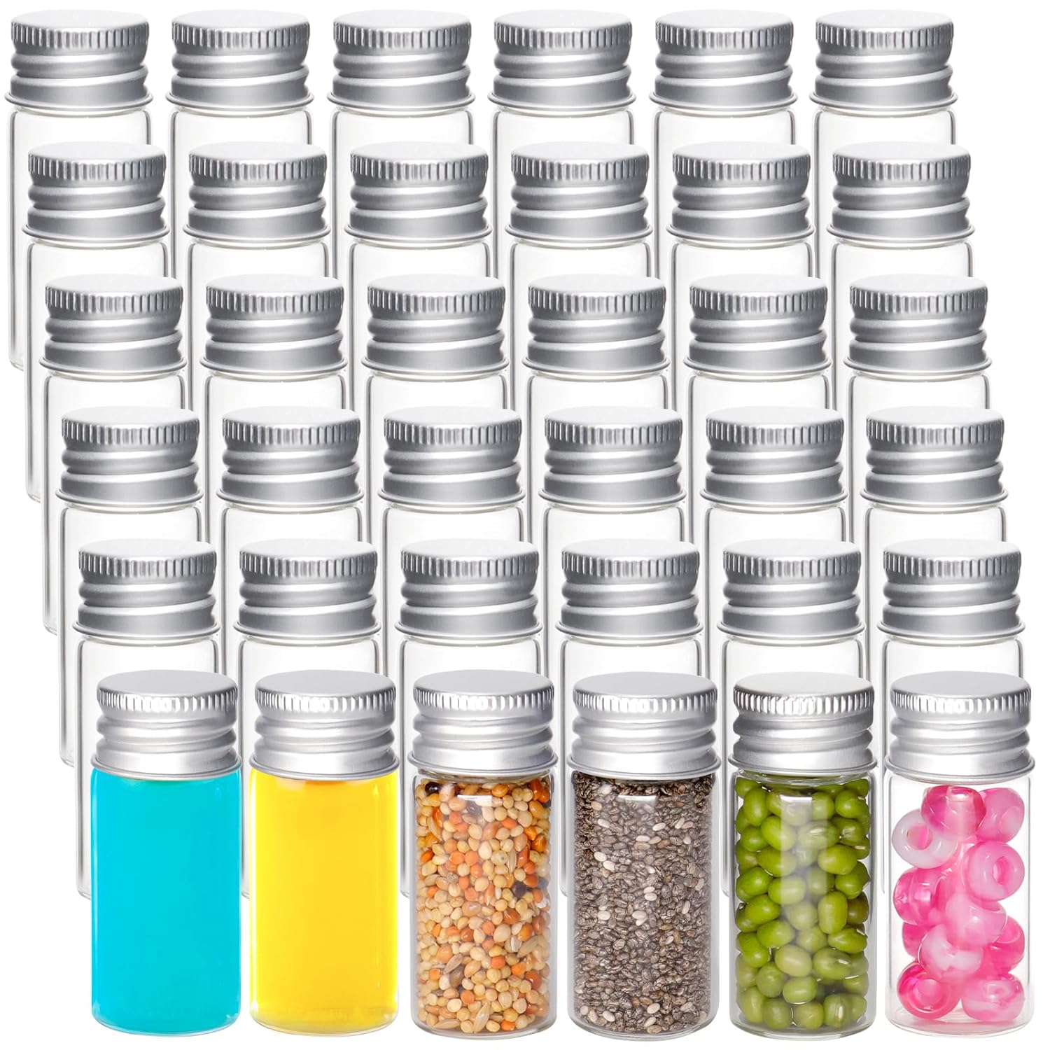Acetiti 36 Pcs Mini Glass Test Tubes with Screw Cap, 10ml Clear Test Tube Flat Bottomed Storage Tube Bottles Transparent Container Tubes Sample Vials for Bath Salt Spices Beads Lab DIY Craft (10ml)
