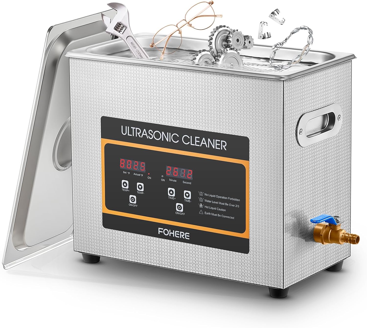FOHERE Ultrasonic Cleaner 6.5L 304 Stainless Steel with Heater and Timer