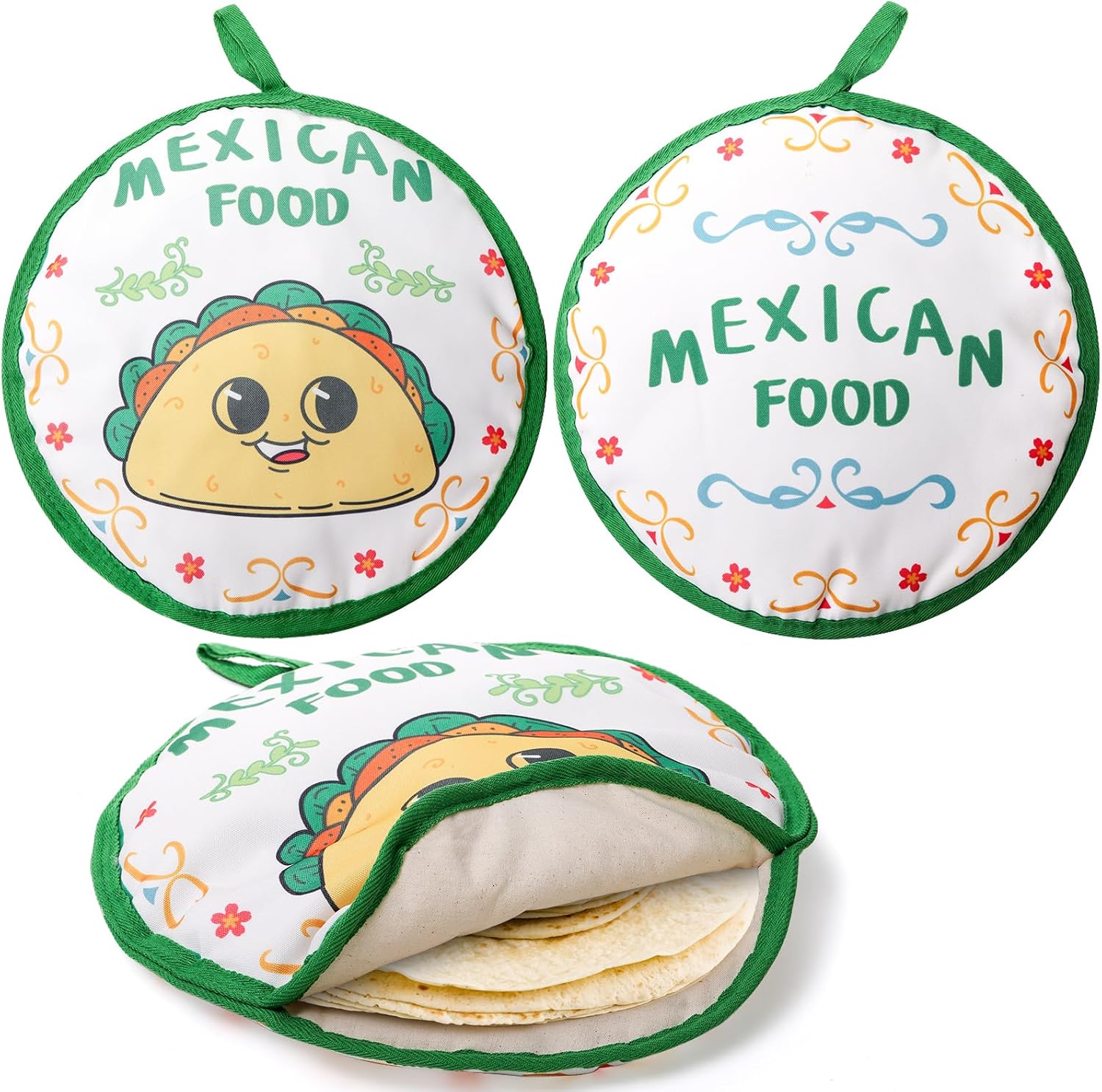 Cedilis 3 Pack Microwaveable Tortilla Warmer Pouch, 12 Inch/30 cm Insulated Fabric Tortilla Warmer, Keeps Warm for Corn Flour Taco Tortillas Bread