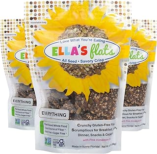 ELLA’S FLATS® Everything All Seed Savory Crisps – All Natural, Gluten Free, Good Source of Protein, High Fiber, Vegan and Keto Friendly (3 Pack)