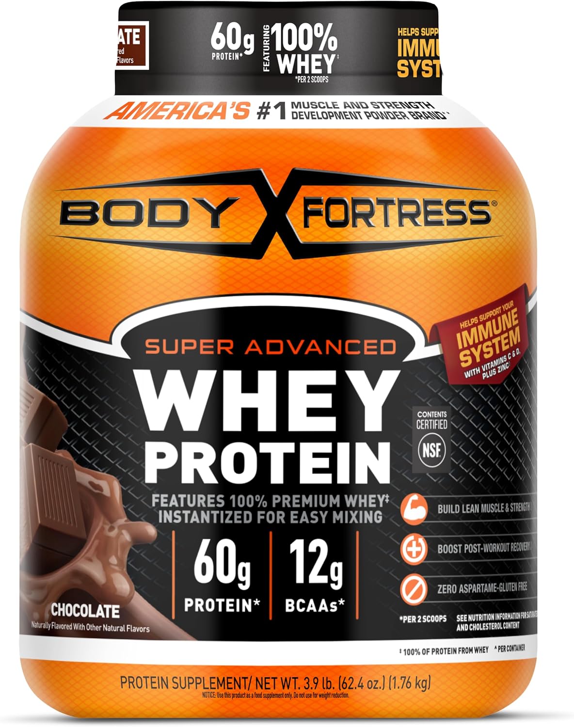 Body Fortress 100% Whey, Premium Protein Powder, Chocolate, 3.9lbs (Packaging May Vary)