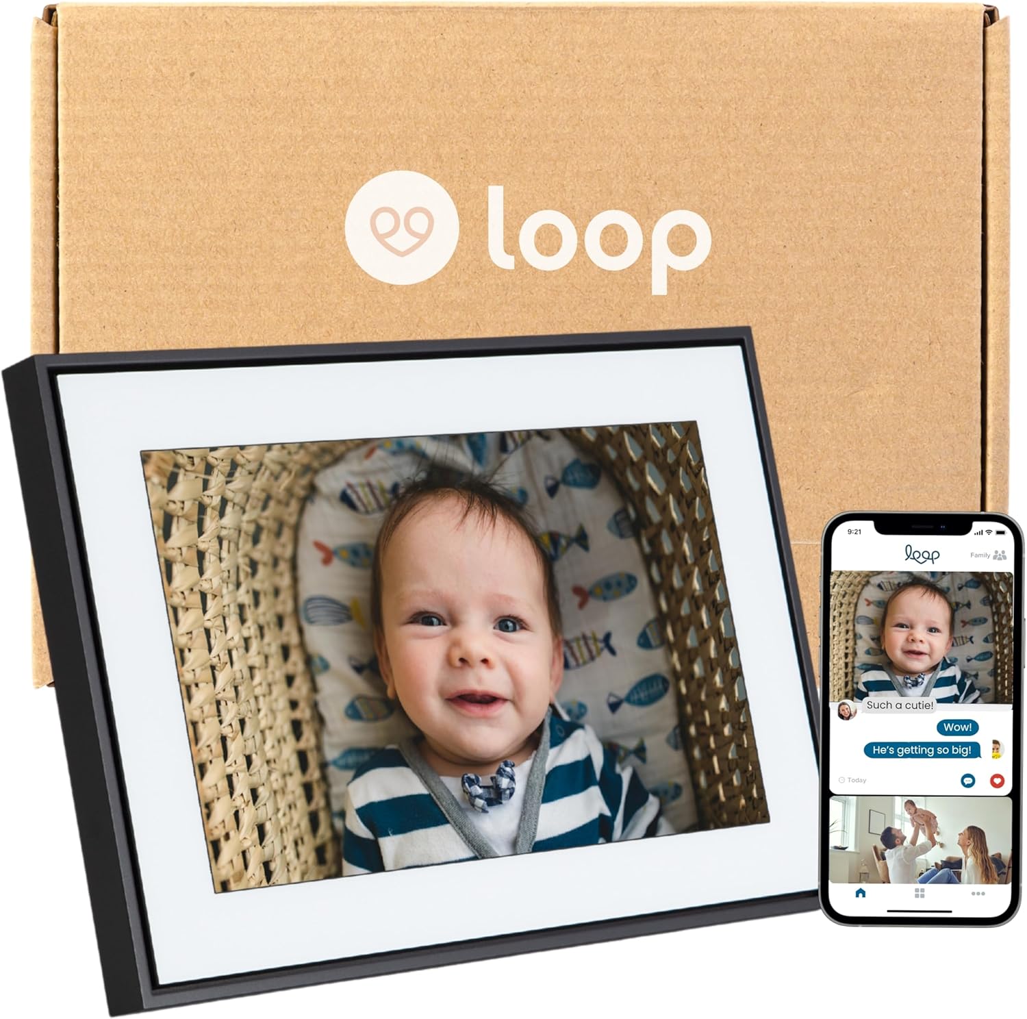 Loop Wi-Fi Digital Picture Frame with Touch Screen, 10-Inch Display, The Only Frame to Offer Text Message Photos Direct to Frame, Easy to use App, Gift to Keep Friends and Family Connected