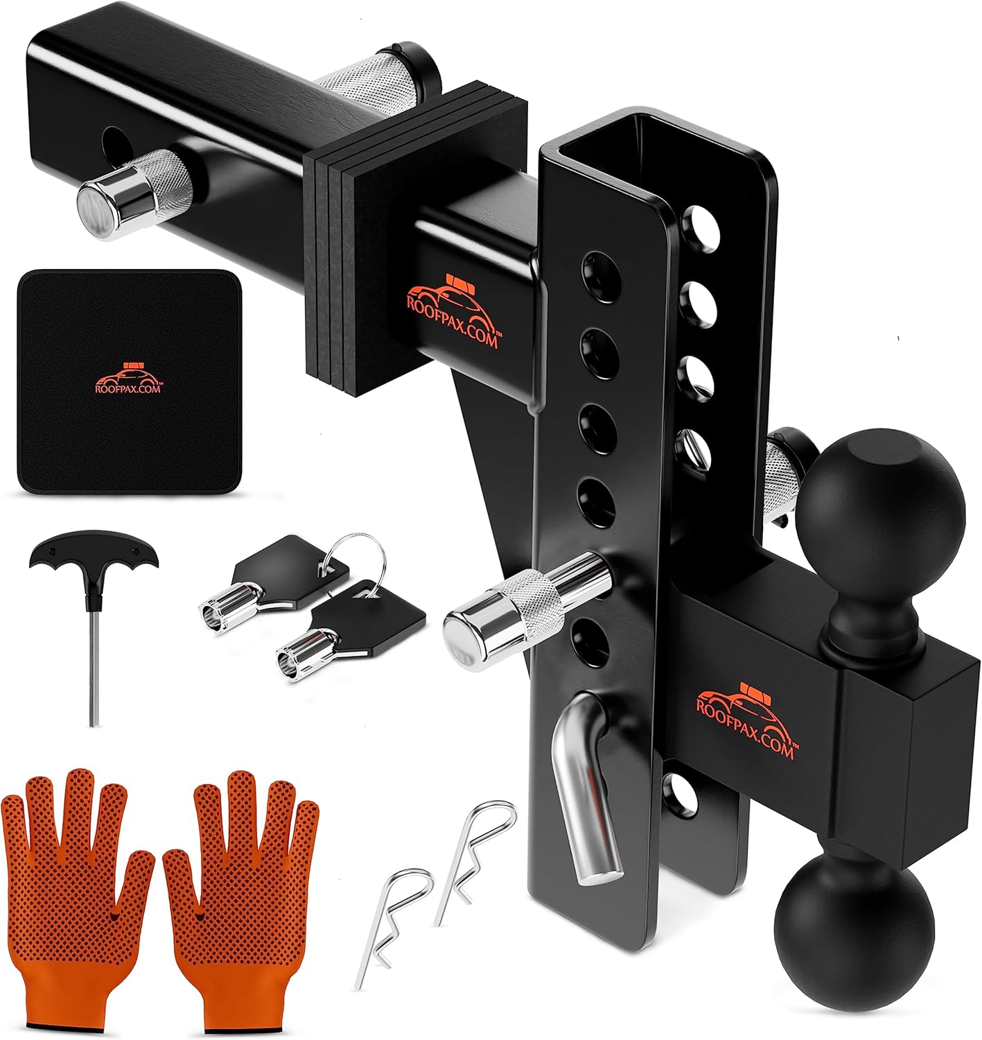 RoofPax Adjustable Trailer Hitch Ball Mount (2' x 2 5/16" Ball) 8 Inch Heavy Duty Drop/Rise Towing Mounts Aluminum Adjustable Drop Hitch and 2-Inch Receiver