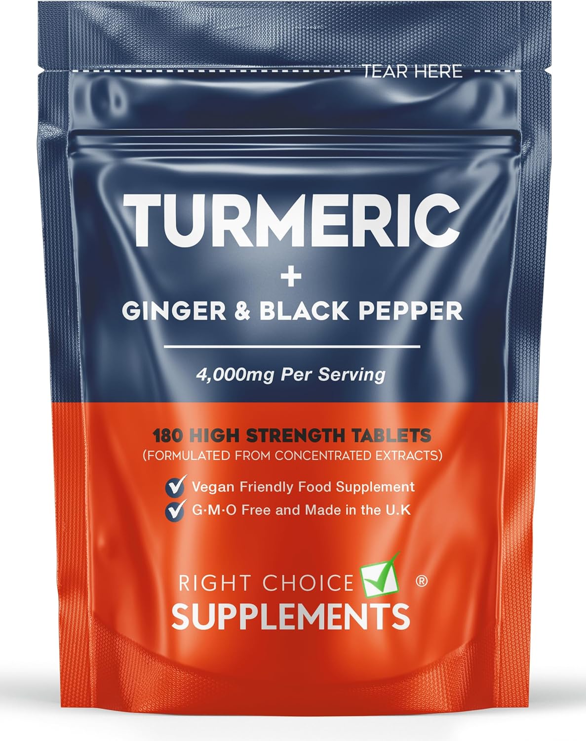 Turmeric Tablets 4000mg per Serving (2400mg Turmeric, 1400mg Ginger, 200 mg Black Pepper) | 180 High Strength Curcumin Tablet Supplements| Vegan and Gluten Free | UK Made