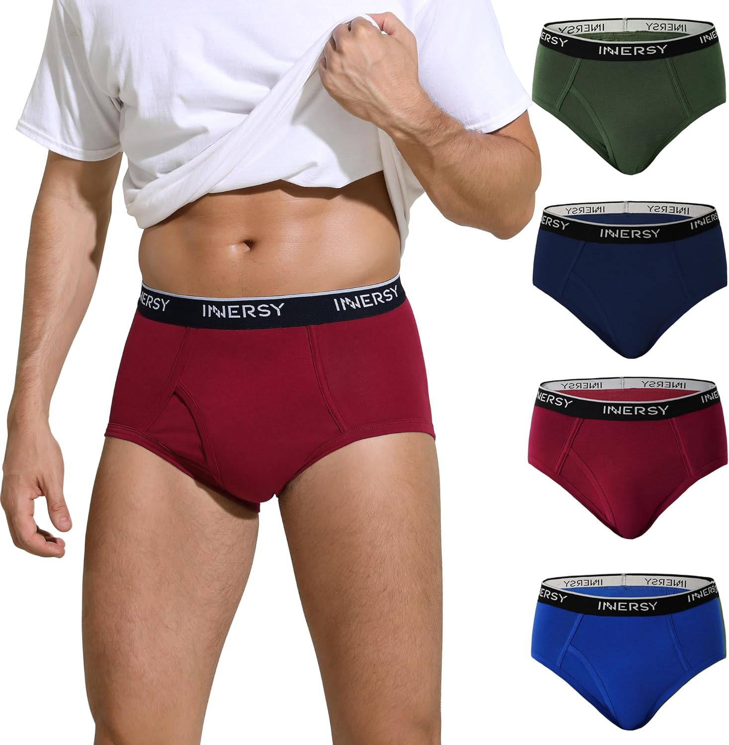 INNERSY Elderly Mens Briefs Underwear Soft Cotton Underpants with Fly High Waist Pants Pack of 4