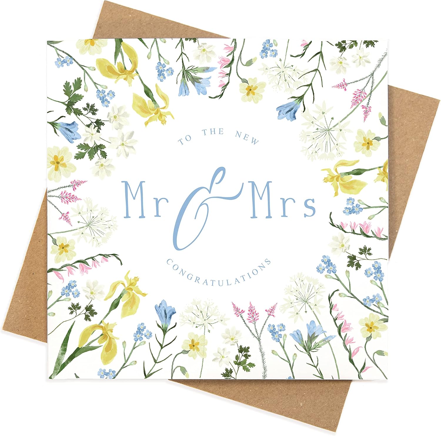 Wedding greetings card wildflower floral congratulations to the new Mr & Mrs | square congratulations wedding card for Bride and groom for wedding day