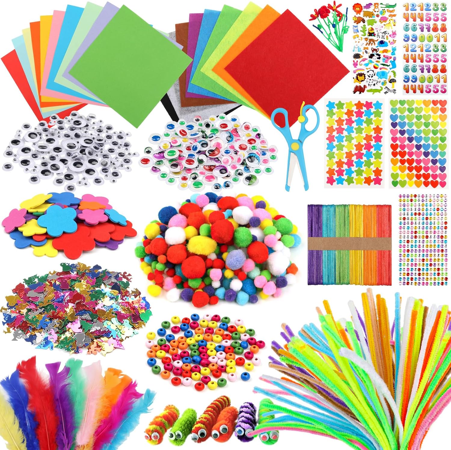 DOITEM Pipe Cleaners Craft Supplies, 1000+Pcs Arts and Crafts Supplies DIY School Craft Project Including Pipe Cleaner Wiggle Googly Eyes Pom Poms for Kids Age 4 5 6 7 8 Gifts for Girls Boys Crafts