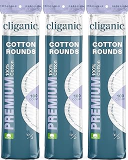 Cliganic Premium Cotton Rounds for Face (300 Count) - Makeup Remover Pads, Hypoallergenic, Lint-Free | 100% Pure Cotton (Packaging May Vary)
