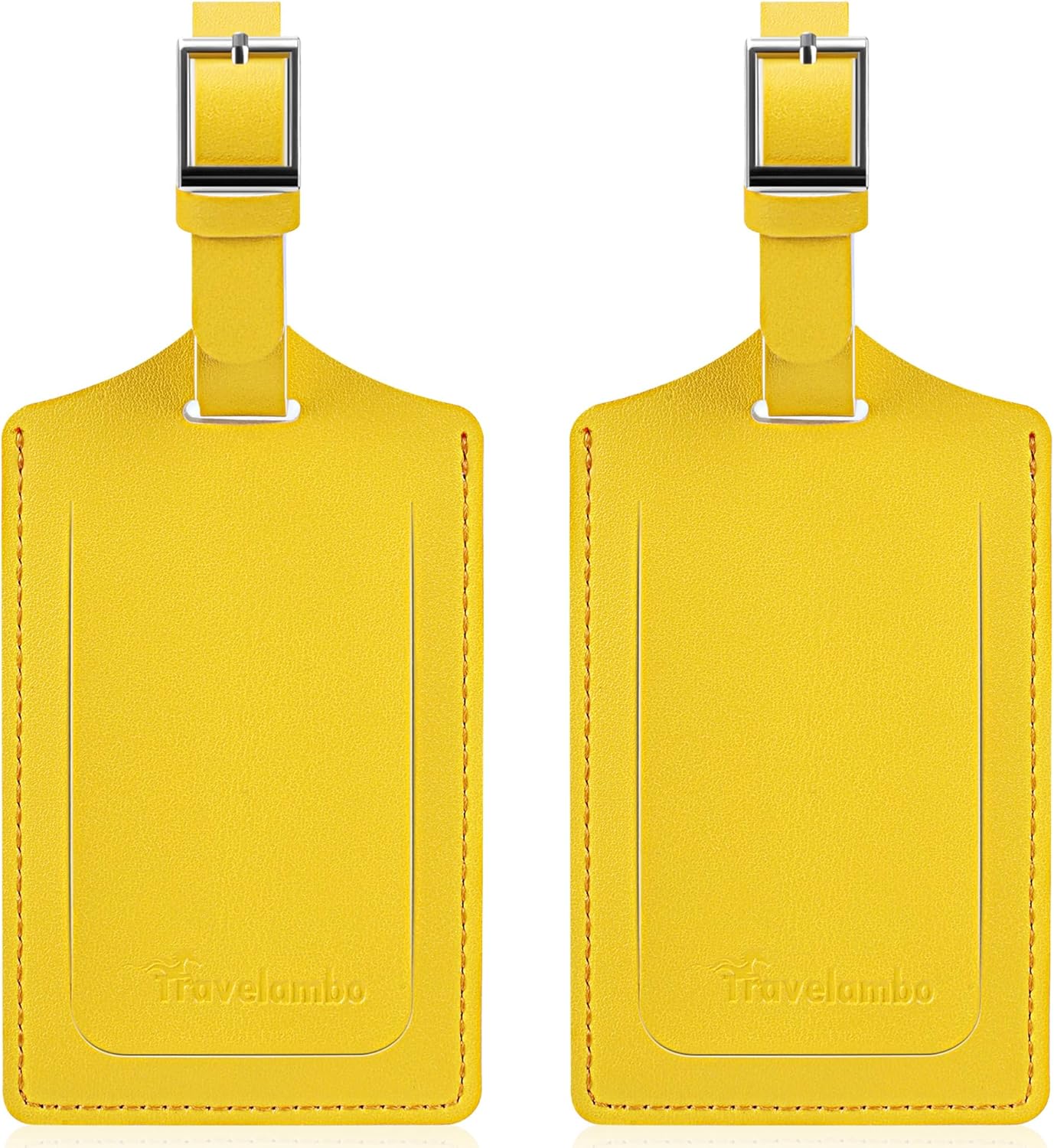 Travelambo Luggage Tags for Suitcases Faux Leather Privacy Protection 2 Pack Bag Tags Travel Accessories Essential, Energetic Yellow