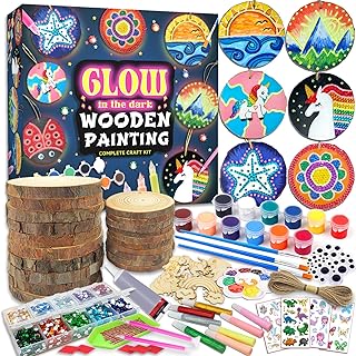 klmars Kids Wooden Painting Kit-Glow in The Dark-Arts & Crafts Gifts for Boys Girls Ages 5-12-Wood Slice Craft Activities Kits - Creative Art Toys for 5, 6, 7, 8, 9, 10, 11 & 12 Year Old Kids