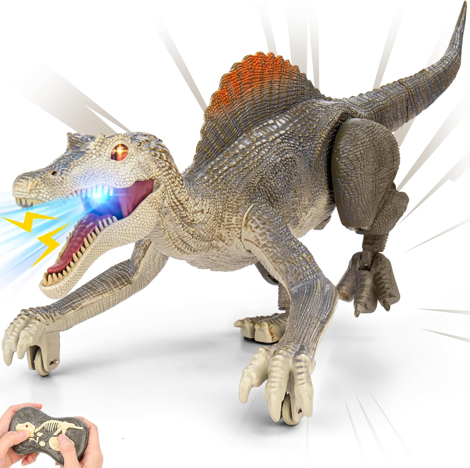 dinosaur toys, Realistic Remote Control Dinosaur toys for Kids 3-5, 2.4GHZ, Walking, Rechargeable, 3D Eyes Realistic Appearance, 3 Sound Effects, Demo Function, Sturdy Jurassic Toy for kid 3+