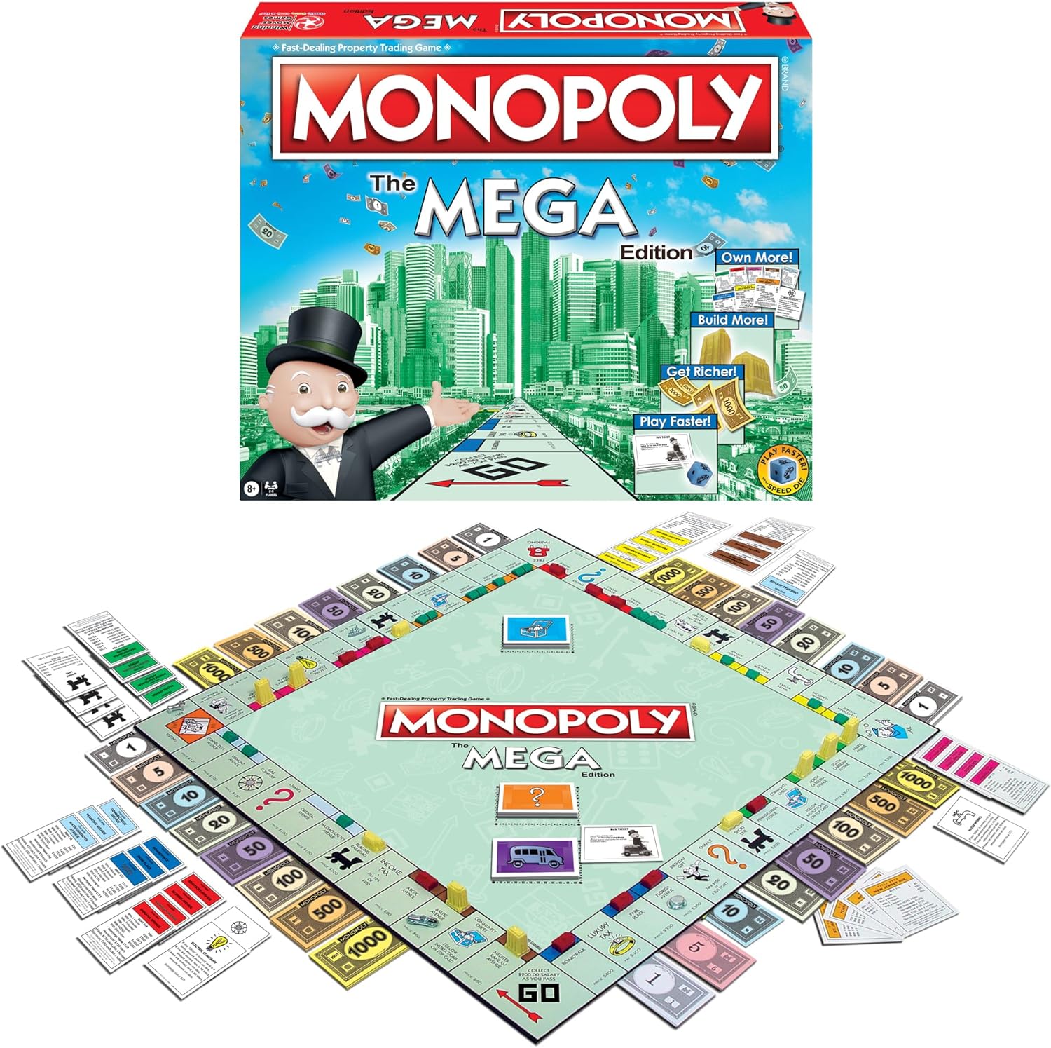 Monopoly The Mega Edition by Winning Moves Games USA, a Bigger and Faster Version of Monopoly with The Speed Die for 2 to 8 Players, Ages 8 and up (1104)