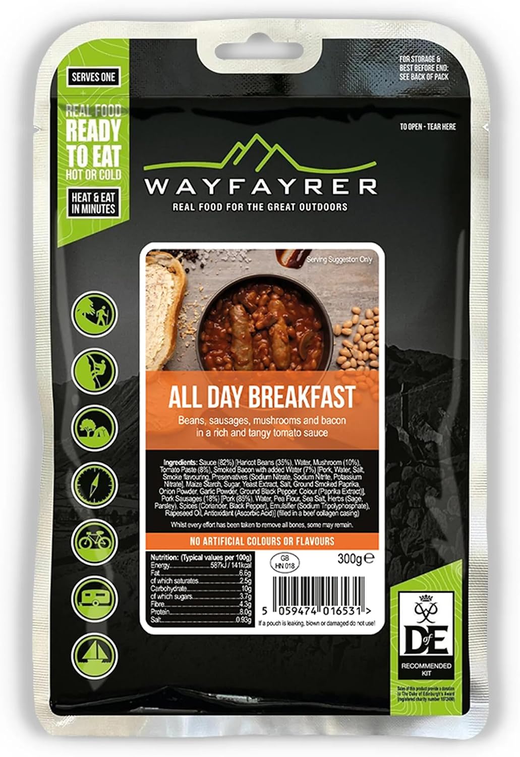 Wayfayrer All Day Breakfast 300g Ready to Eat, Hot or Cold, Meal Pouch Recommended for Duke of Edinburgh's Award Expeditions, Camping, Hiking, Fishing and Outdoor Adventures