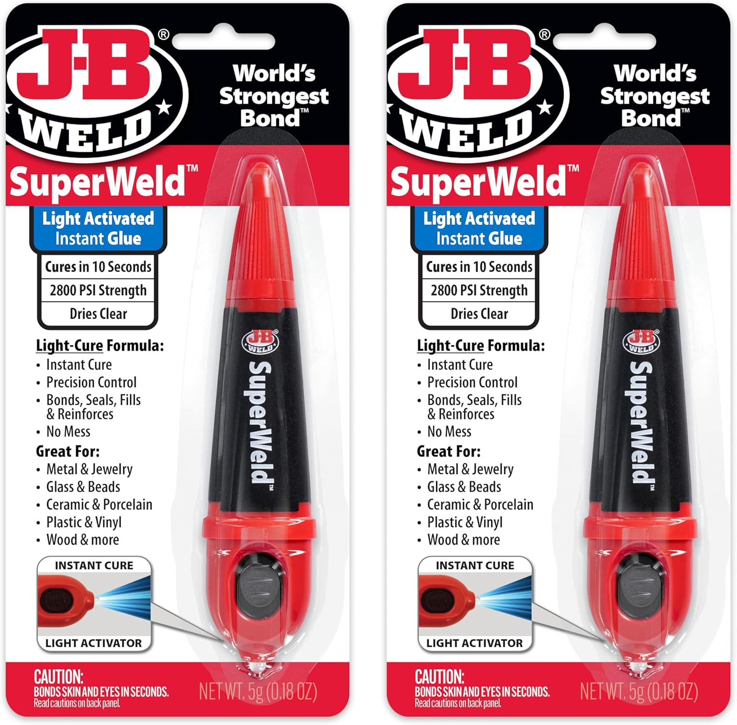 J-B Weld Light-Activated Superglue, Clear, 5g, 2-Pack