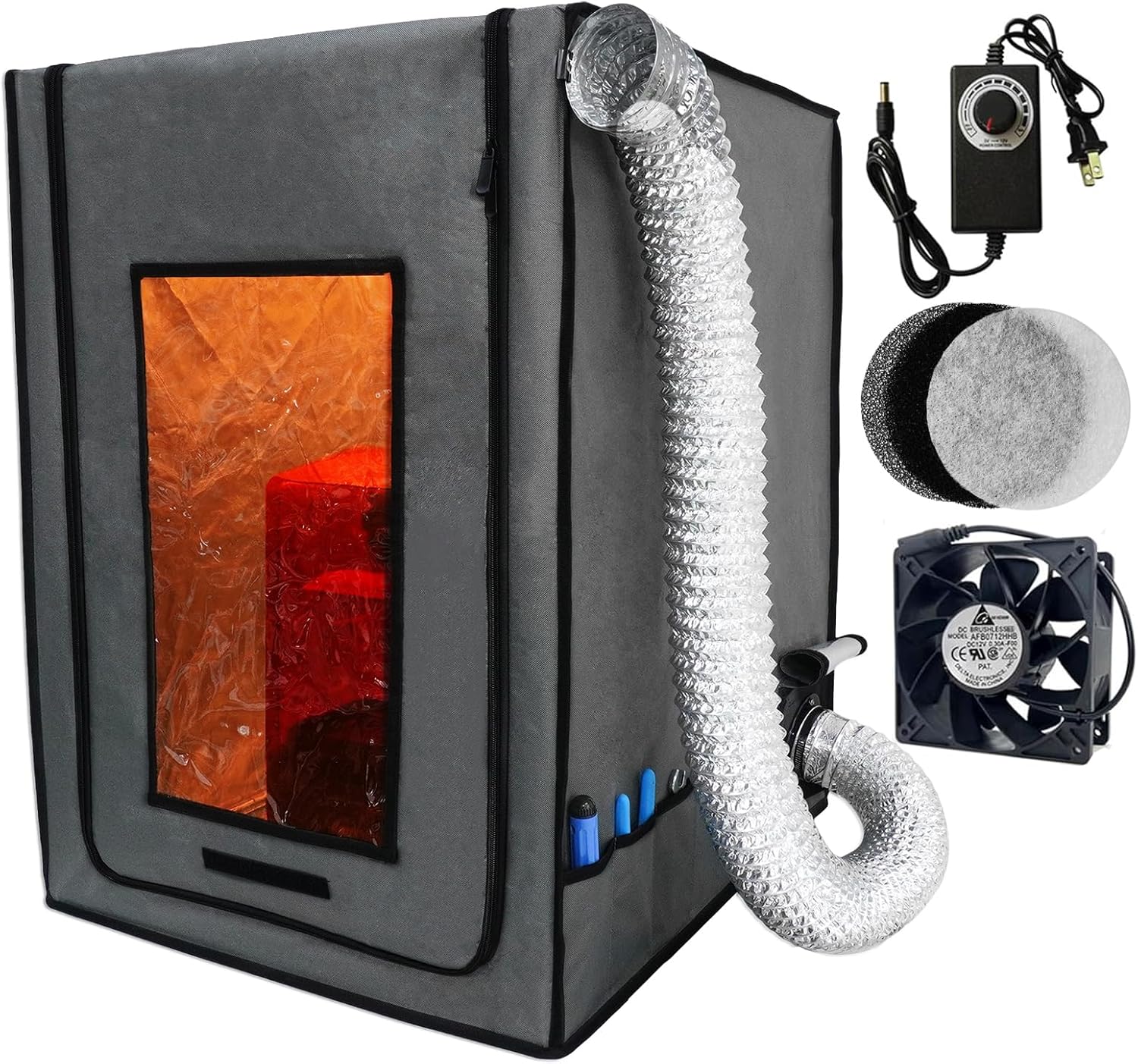 Resin 3D Printer Enclosure with Ventilation Filter and 12V 5000RPM Fan Speed Control Fume Extraction, Dustproof Tent for Ender 3 Pro/V2/Ender3 S1/Neo