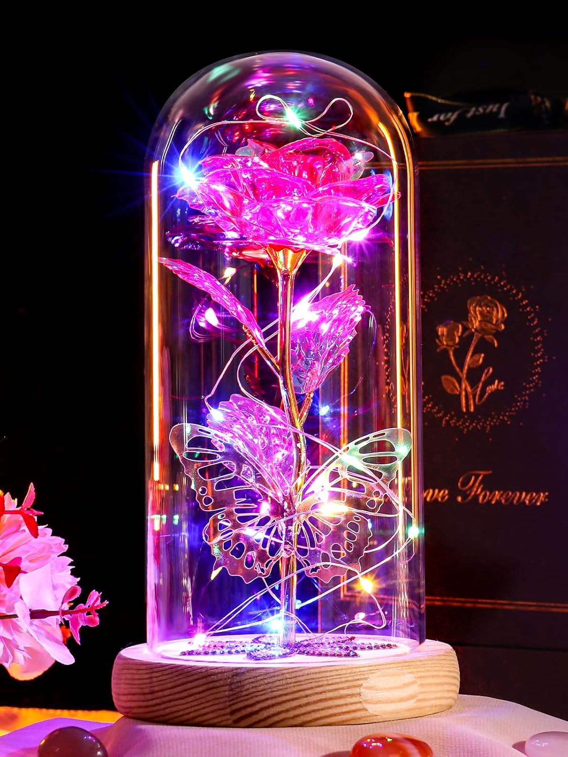 Beferr Birthday Gifts for Women Christmas Galaxy Colorful Rose Gift for Mum Crystal Flowers Gift for Her Sister Wife Girlfriend Grandma Nanny Mothers Day Anniversary Light Up Flower