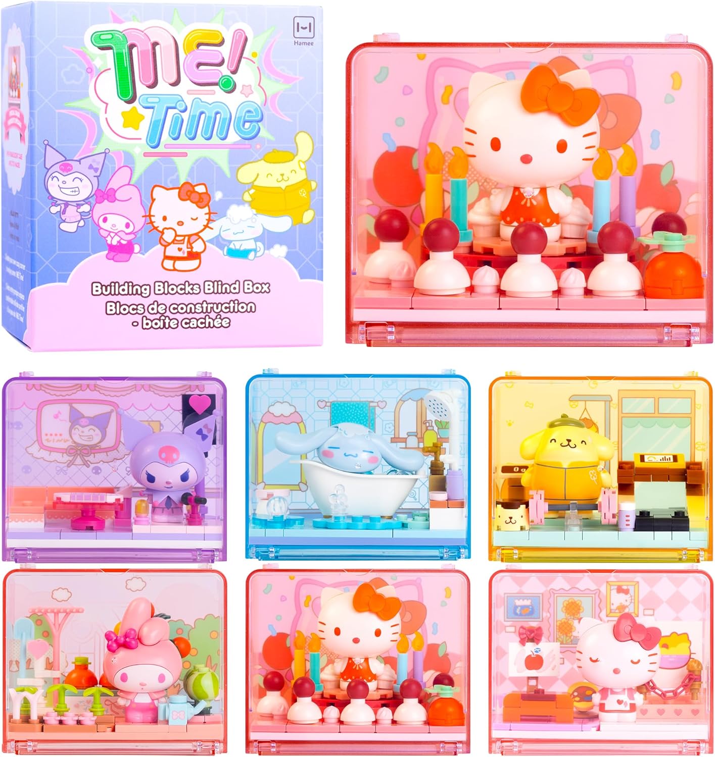 Hamee Sanrio Hello Kitty and Friends 'Me Time' Cute Building Blocks Blind Box – 1 Pc. Mystery Set (Birthday Gift, Party Favor, Gift Basket Filler, Stress Relief, Collectible Toy, Relaxation)