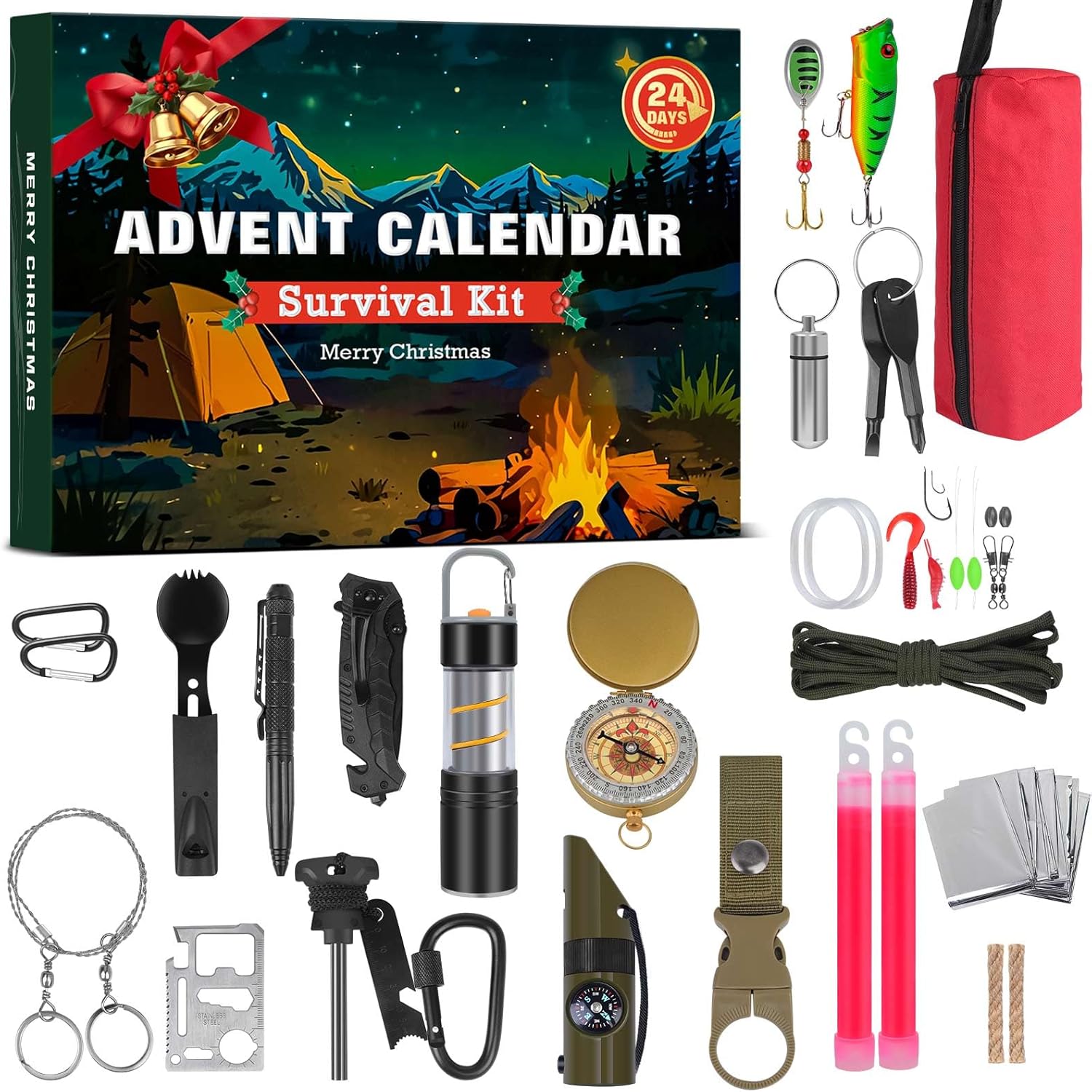 Survival Kit Christmas Advent Calendar 2025 for Adults, 24-Day Outdoor Set for Men, Women and Teens