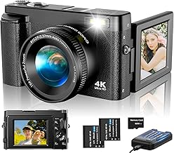 4K Digital Camera for Photography Autofocus, Upgraded 48MP Vlogging Camera for YouTube with SD Card, 3" 180 Flip Screen Compact Travel Camera with 16X Digital Zoom, Flash, Anti-Shake, 2 Batteries