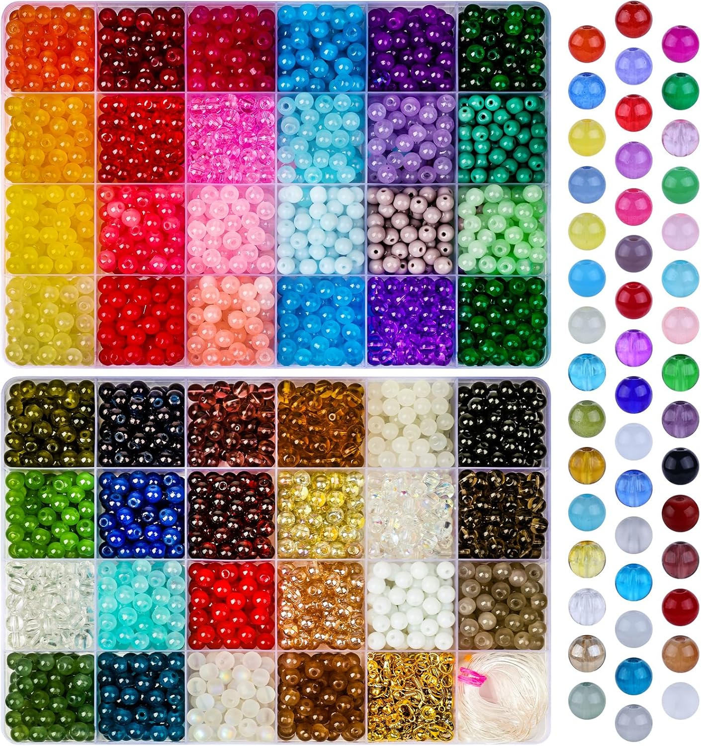 XSEINO 2500 PCS 46 Colors Glass Beads,6mm Round Crystal Beads for Jewelry Making,for Making and DIY Crafts